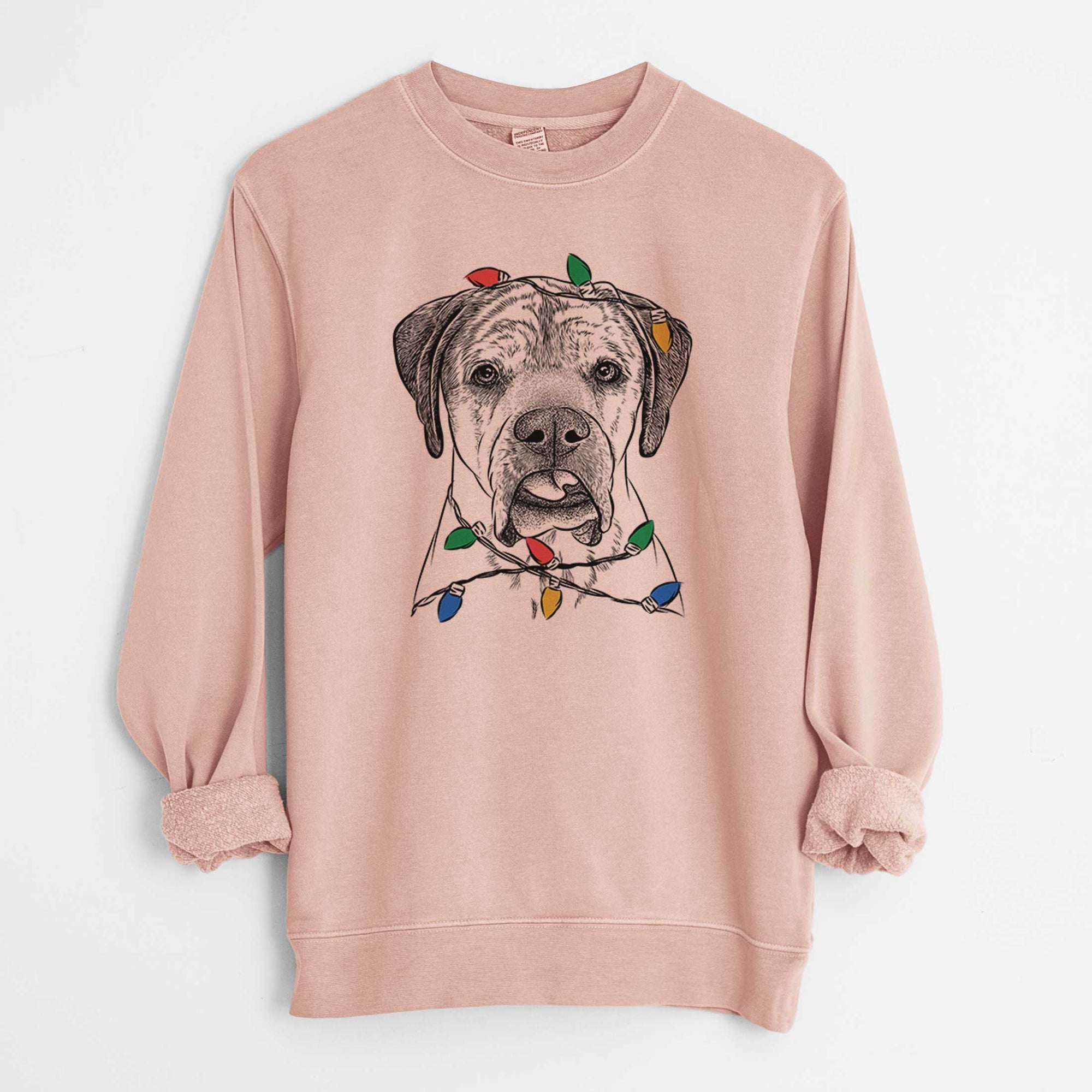 Christmas Lights Emma the English Mastiff - Unisex Pigment Dyed Crew Sweatshirt