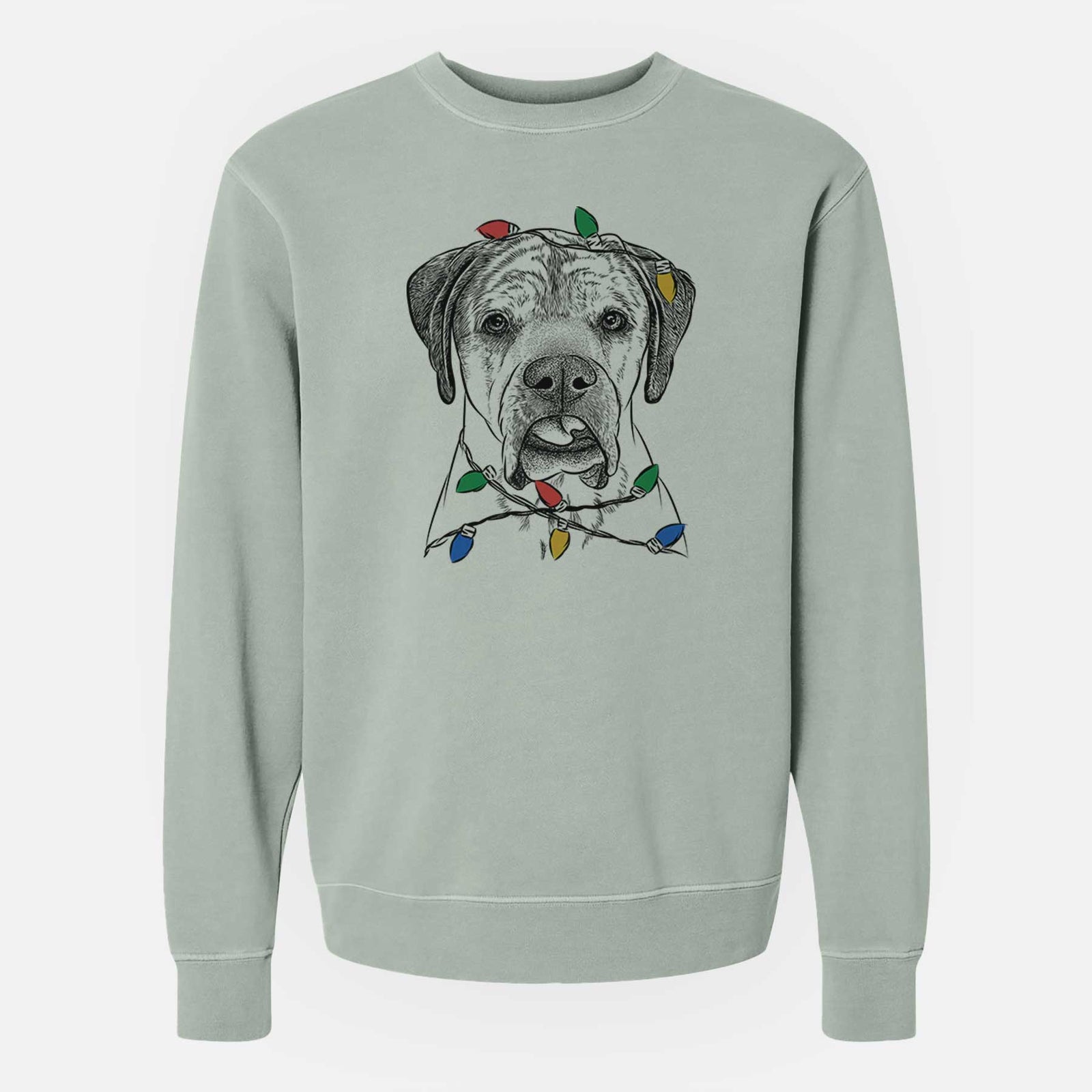Christmas Lights Emma the English Mastiff - Unisex Pigment Dyed Crew Sweatshirt