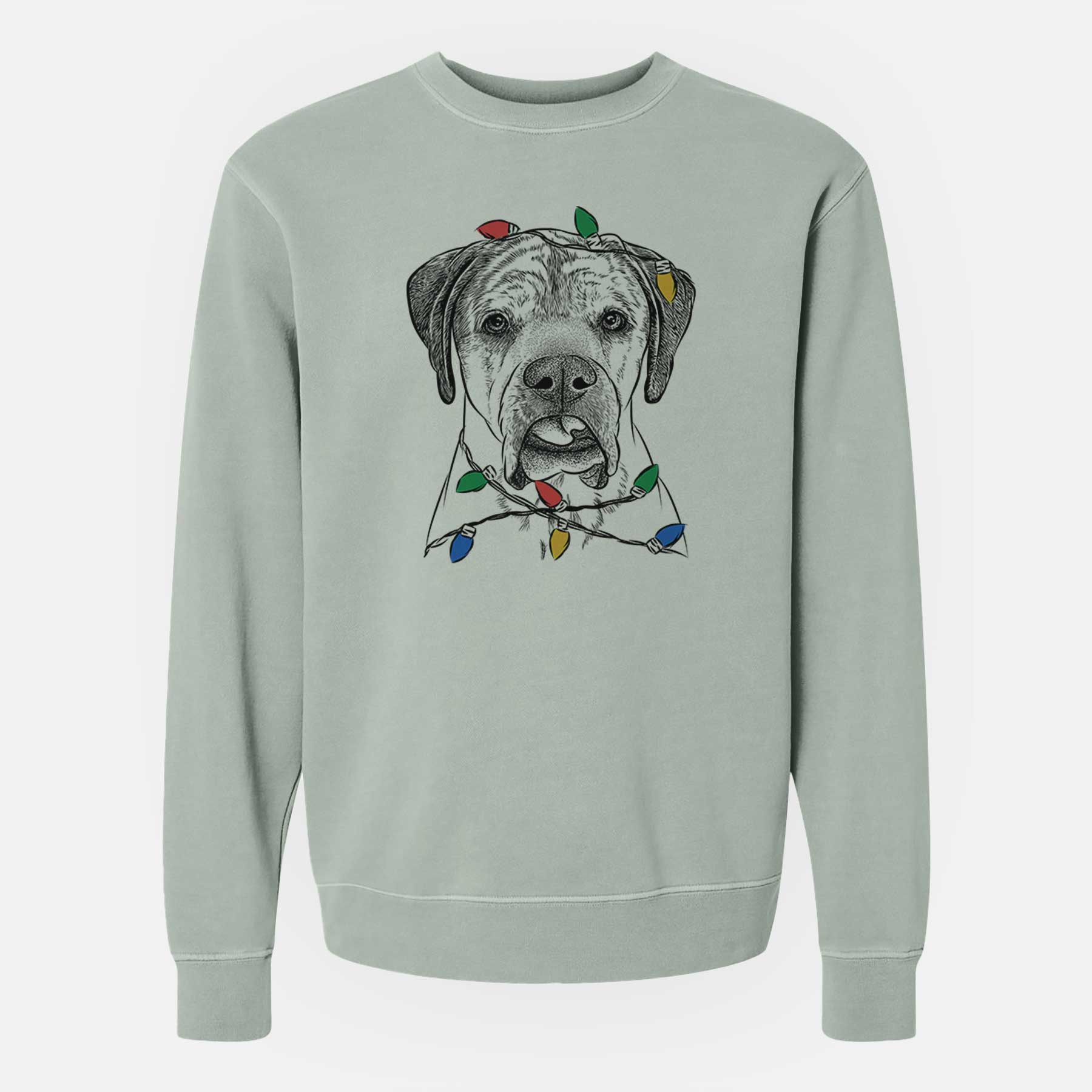 Christmas Lights Emma the English Mastiff - Unisex Pigment Dyed Crew Sweatshirt