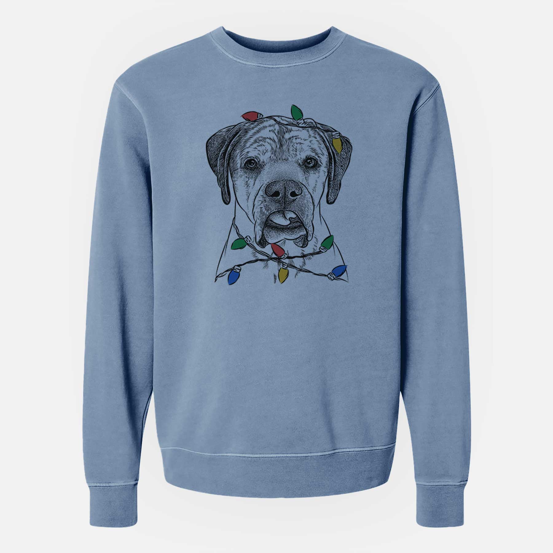 Christmas Lights Emma the English Mastiff - Unisex Pigment Dyed Crew Sweatshirt