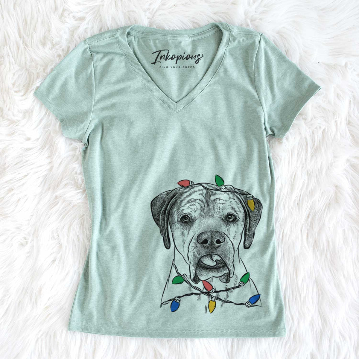 Christmas Lights Emma the English Mastiff - Women&#39;s V-neck Shirt