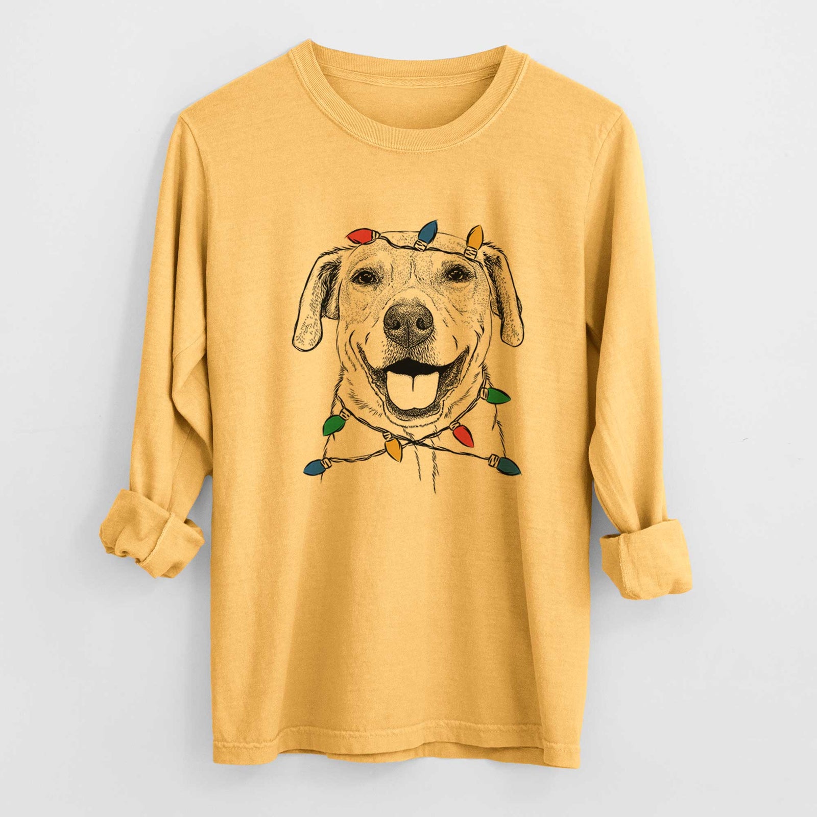 Christmas Lights Ernie the Mixed Breed - Heavyweight 100% Cotton Long Sleeve