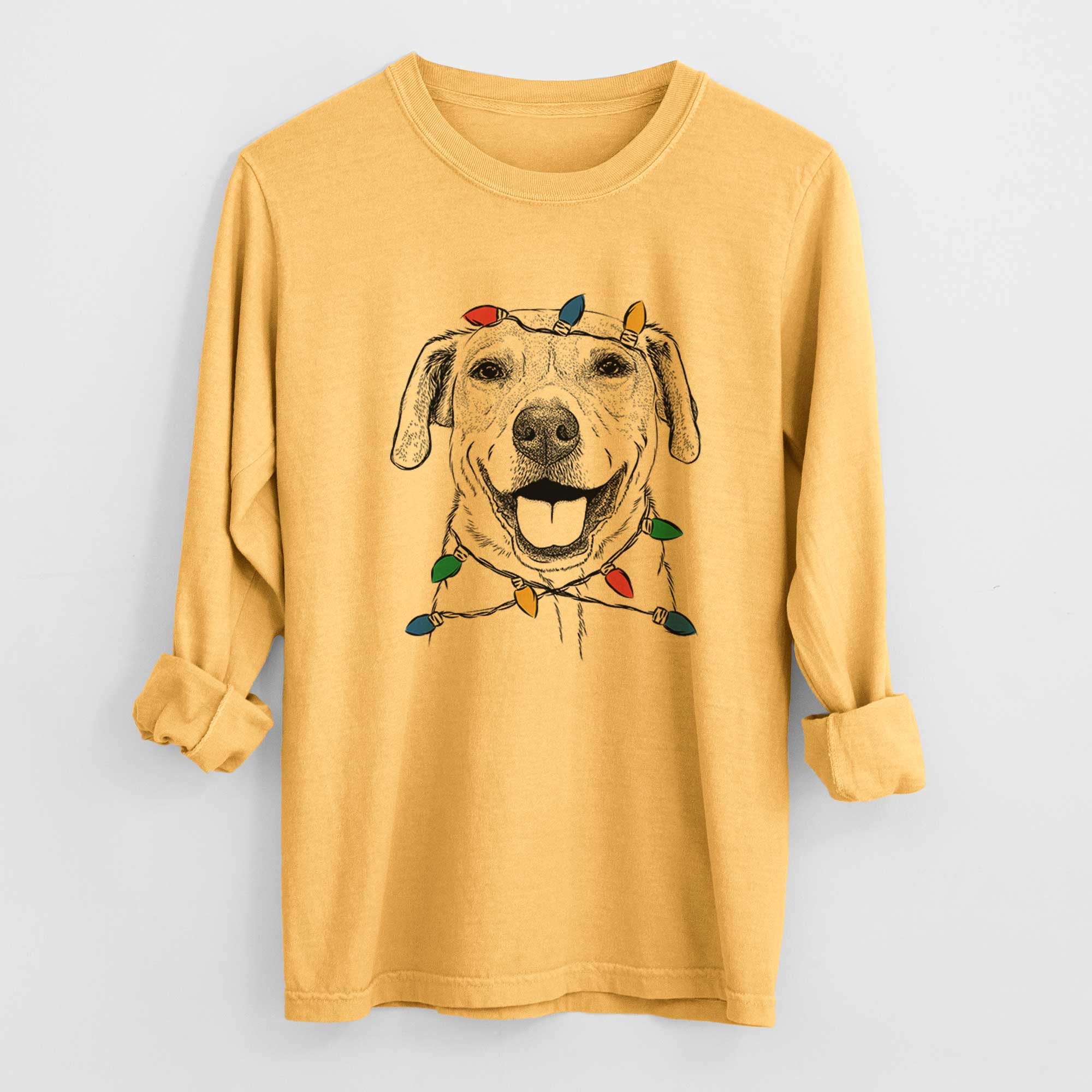 Christmas Lights Ernie the Mixed Breed - Heavyweight 100% Cotton Long Sleeve