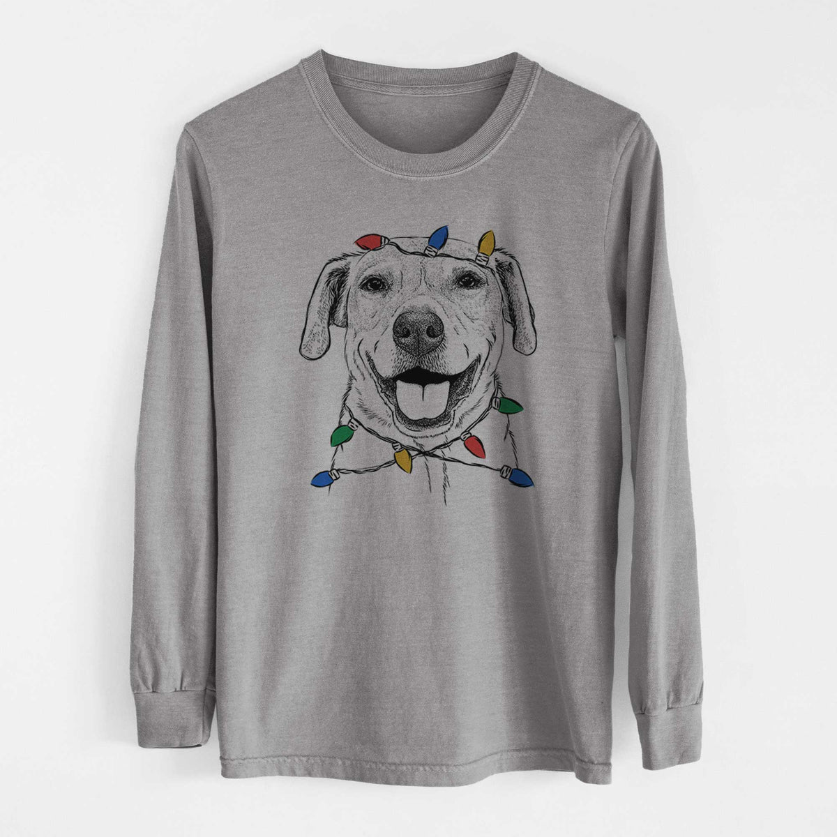 Christmas Lights Ernie the Mixed Breed - Heavyweight 100% Cotton Long Sleeve