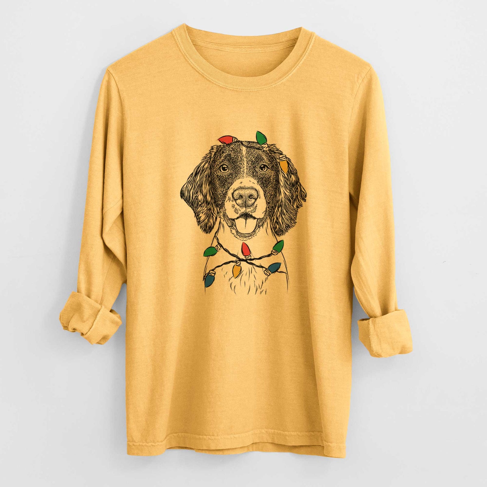 Christmas Lights Ever the English Springer Spaniel - Heavyweight 100% Cotton Long Sleeve