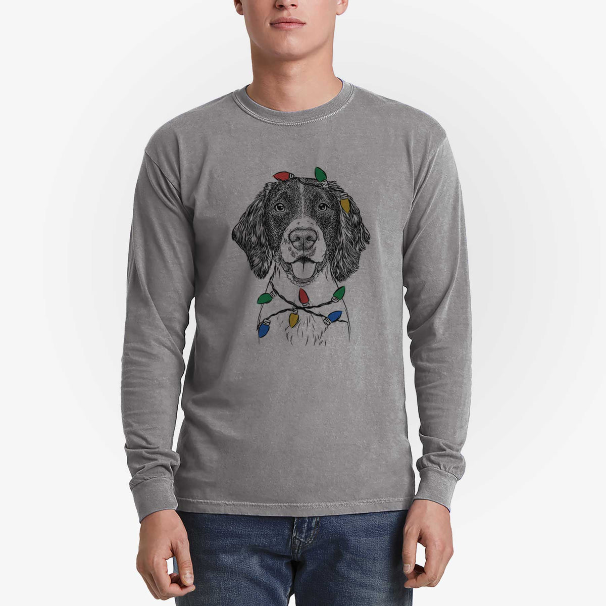 Christmas Lights Ever the English Springer Spaniel - Heavyweight 100% Cotton Long Sleeve