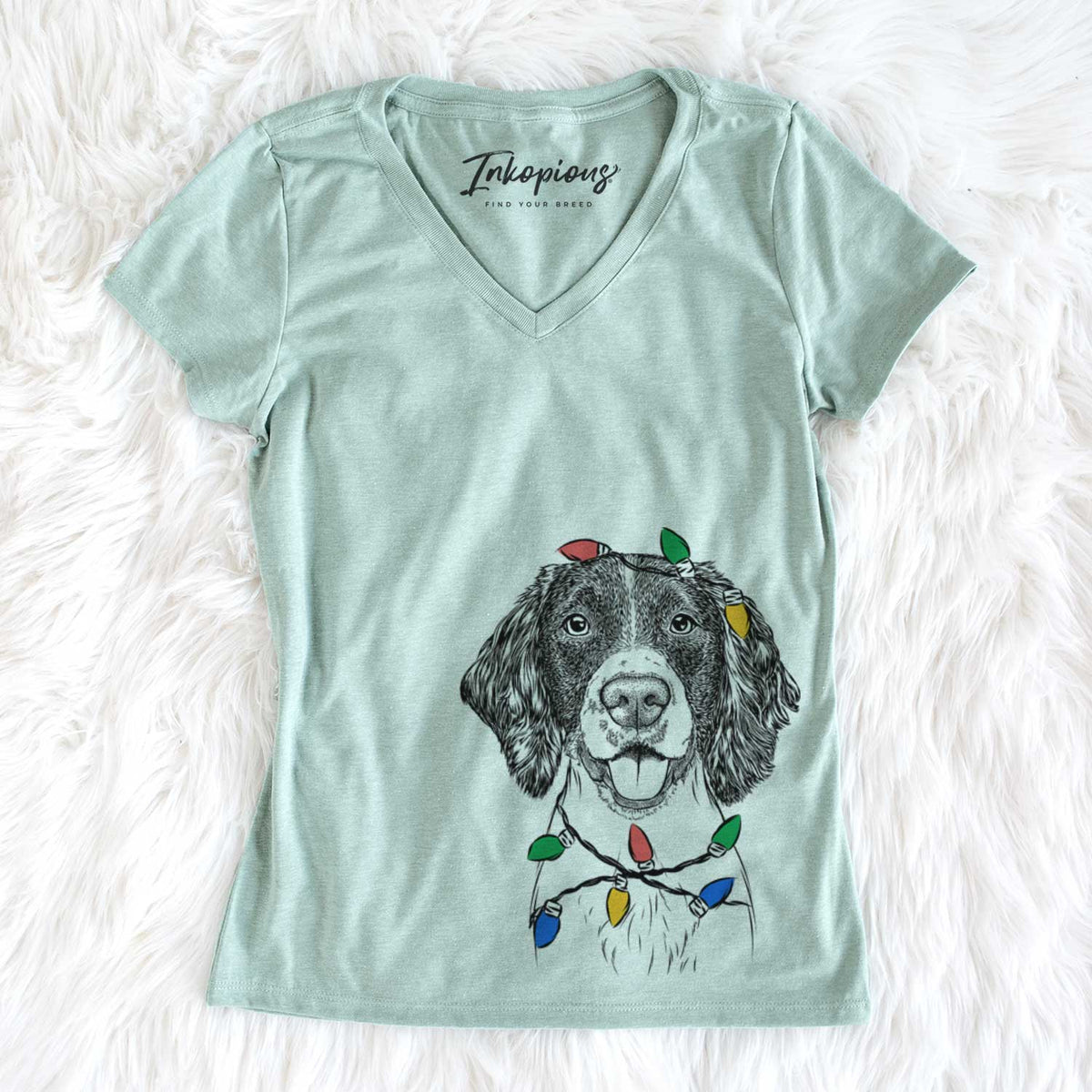 Christmas Lights Ever the English Springer Spaniel - Women&#39;s V-neck Shirt