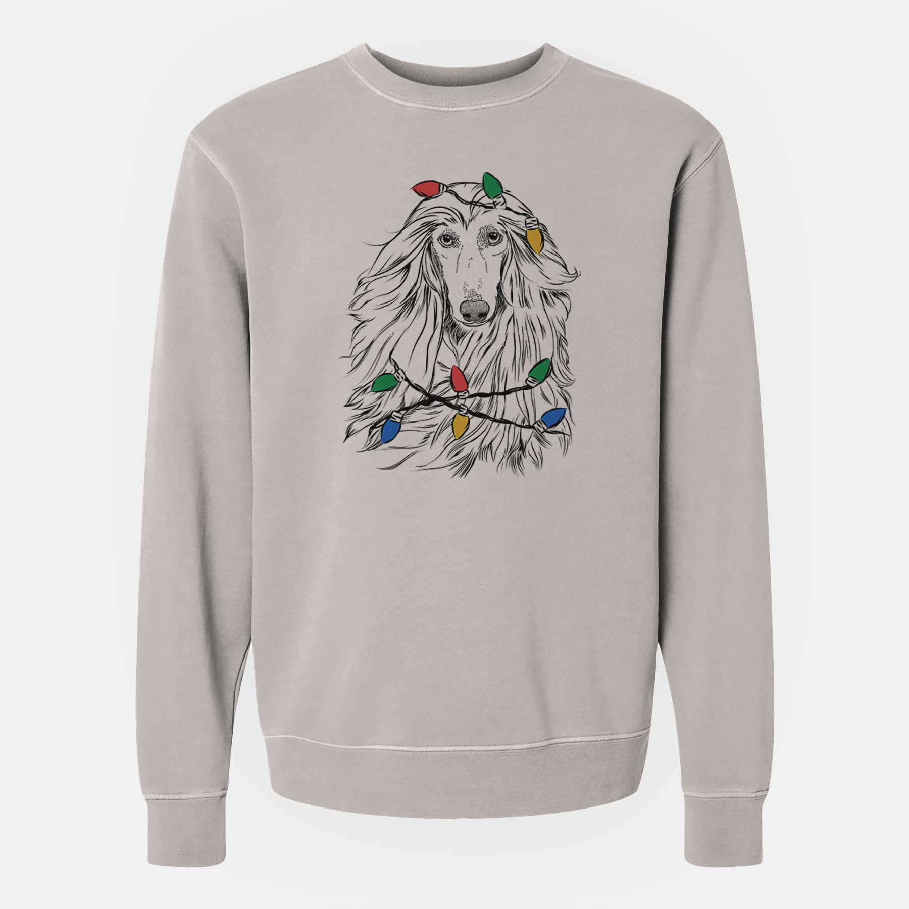 Christmas Lights Fabio the Afghan Hound - Unisex Pigment Dyed Crew Sweatshirt