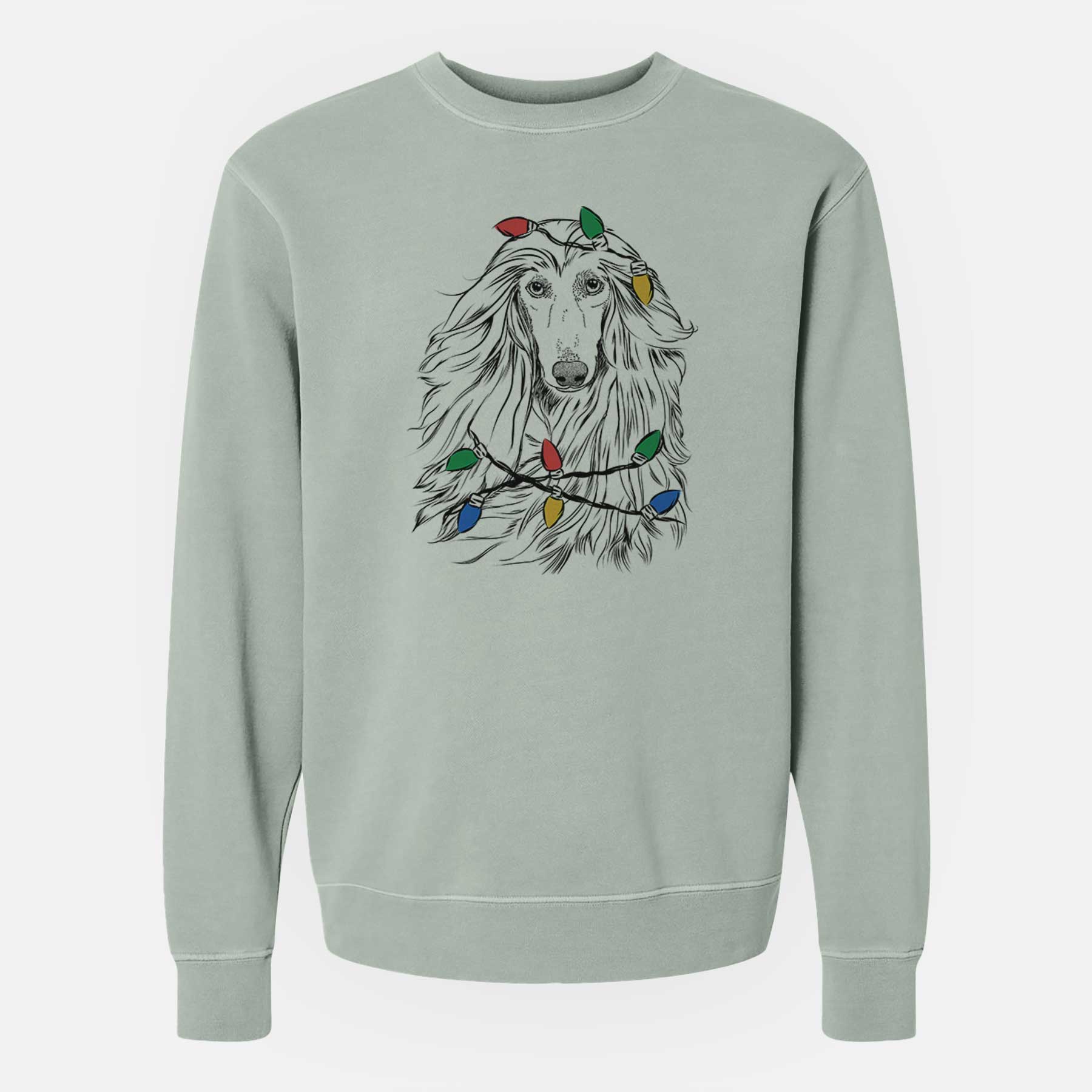 Christmas Lights Fabio the Afghan Hound - Unisex Pigment Dyed Crew Sweatshirt