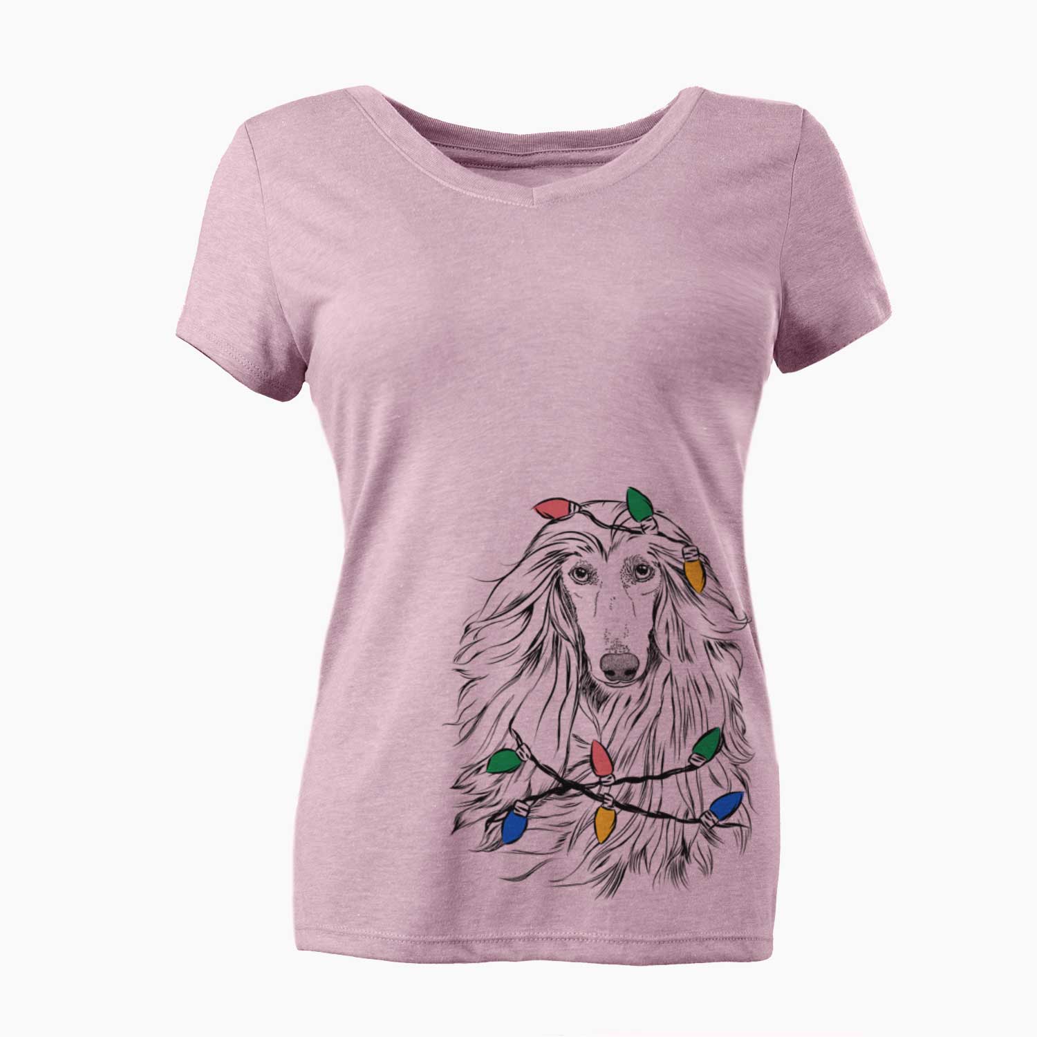 Christmas Lights Fabio the Afghan Hound - Women's V-neck Shirt