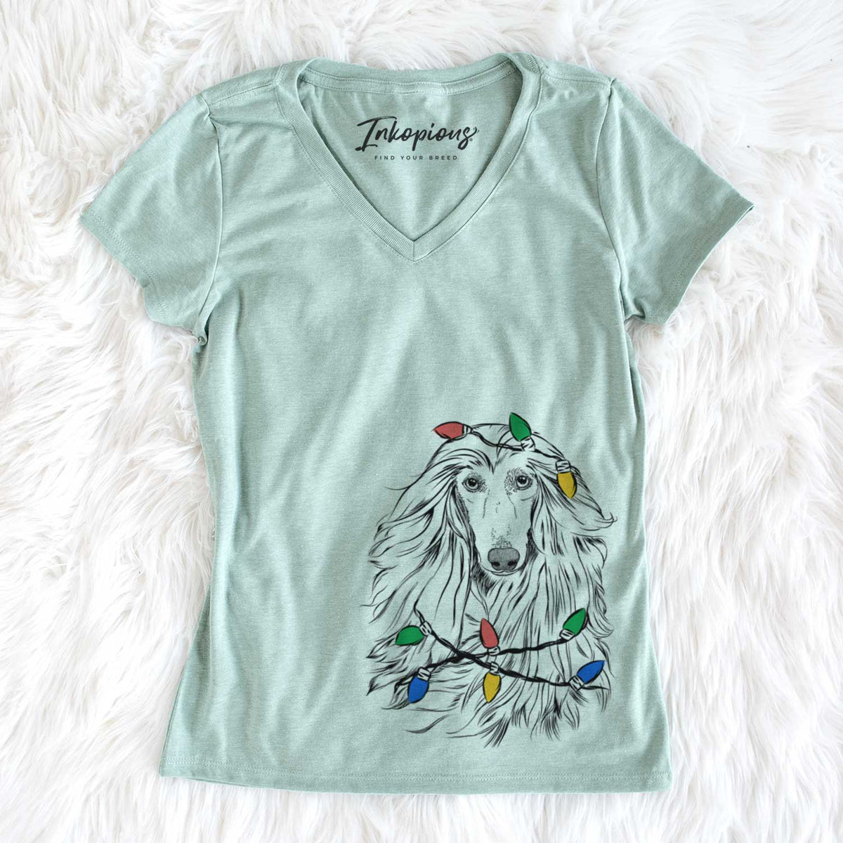 Christmas Lights Fabio the Afghan Hound - Women&#39;s V-neck Shirt