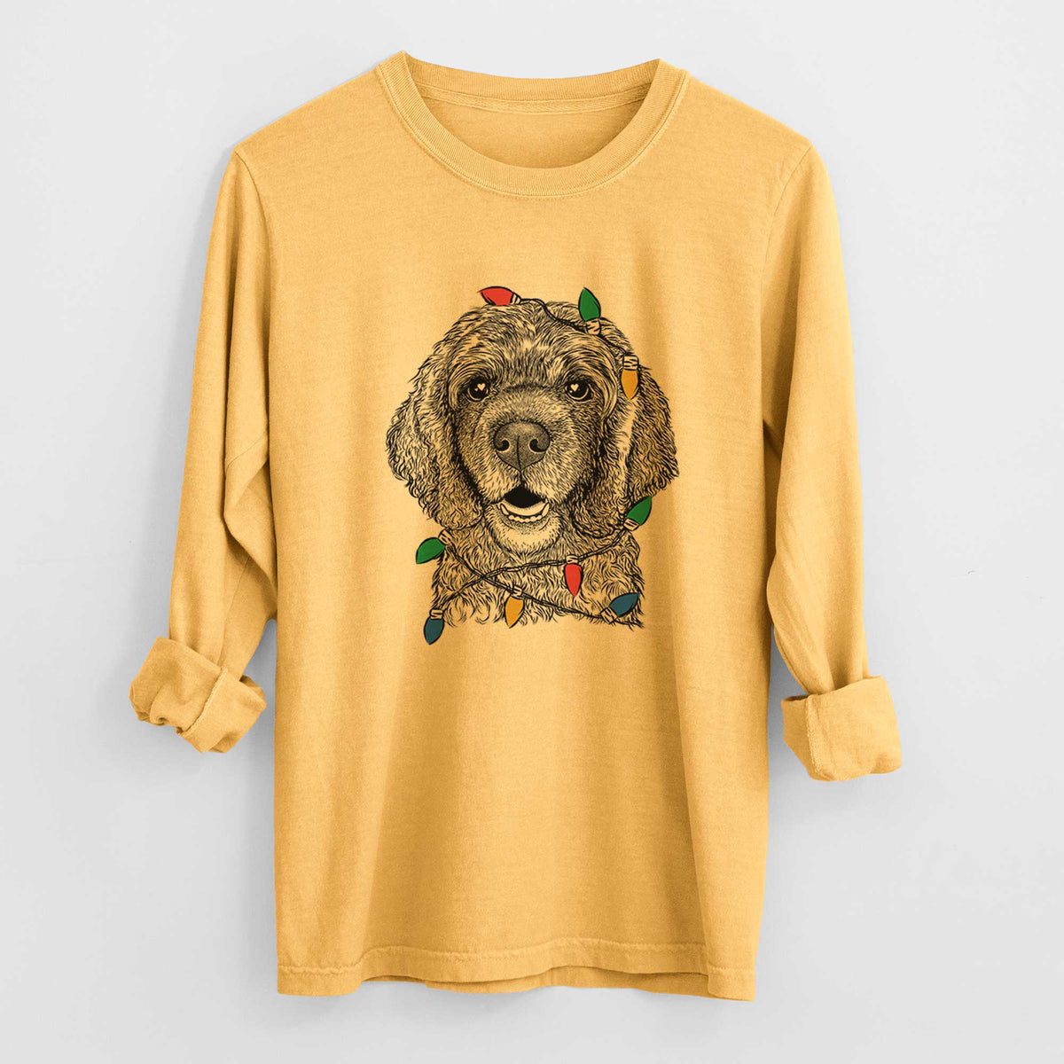 Christmas Lights Fannie Mae the Cocker Spaniel - Heavyweight 100% Cotton Long Sleeve