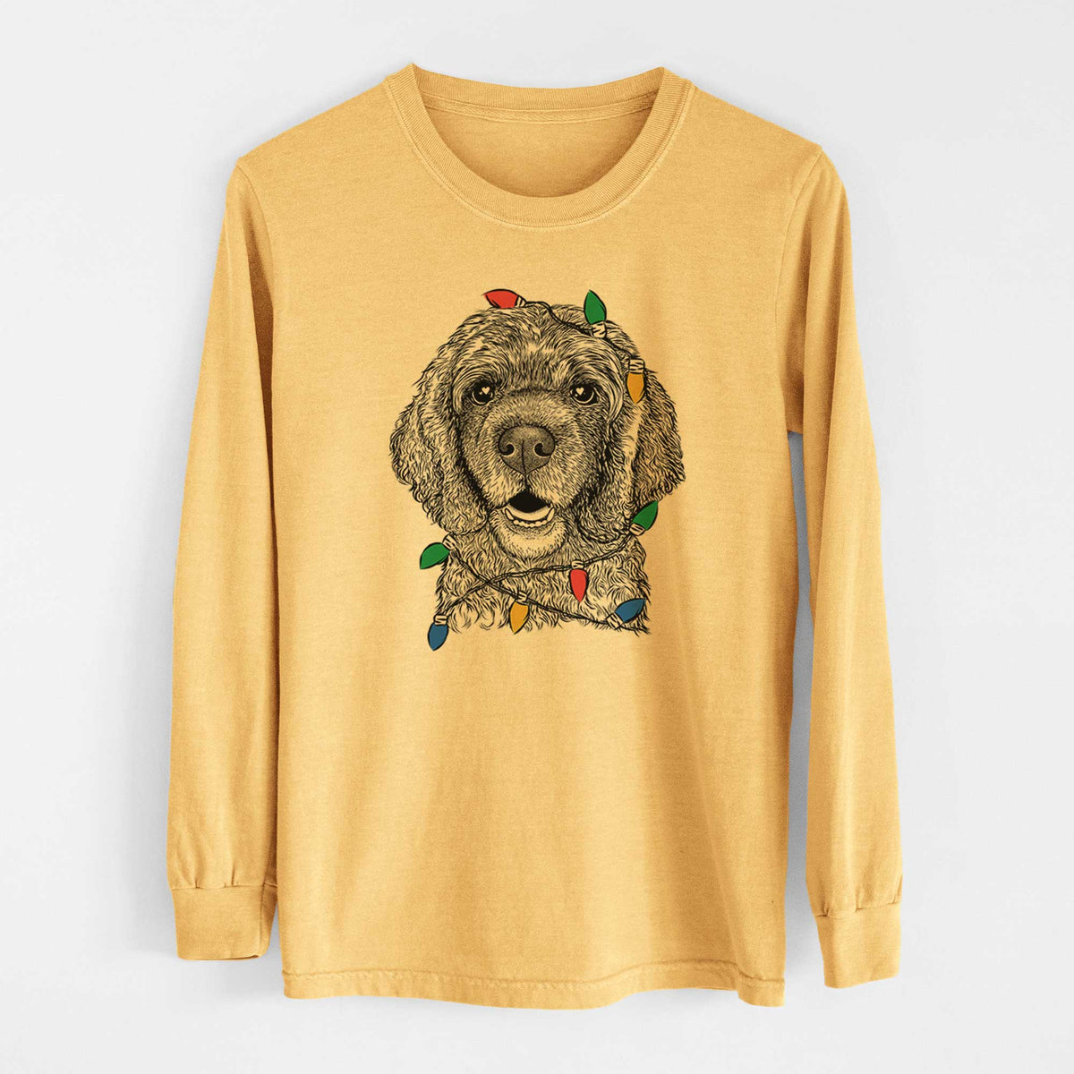 Christmas Lights Fannie Mae the Cocker Spaniel - Heavyweight 100% Cotton Long Sleeve