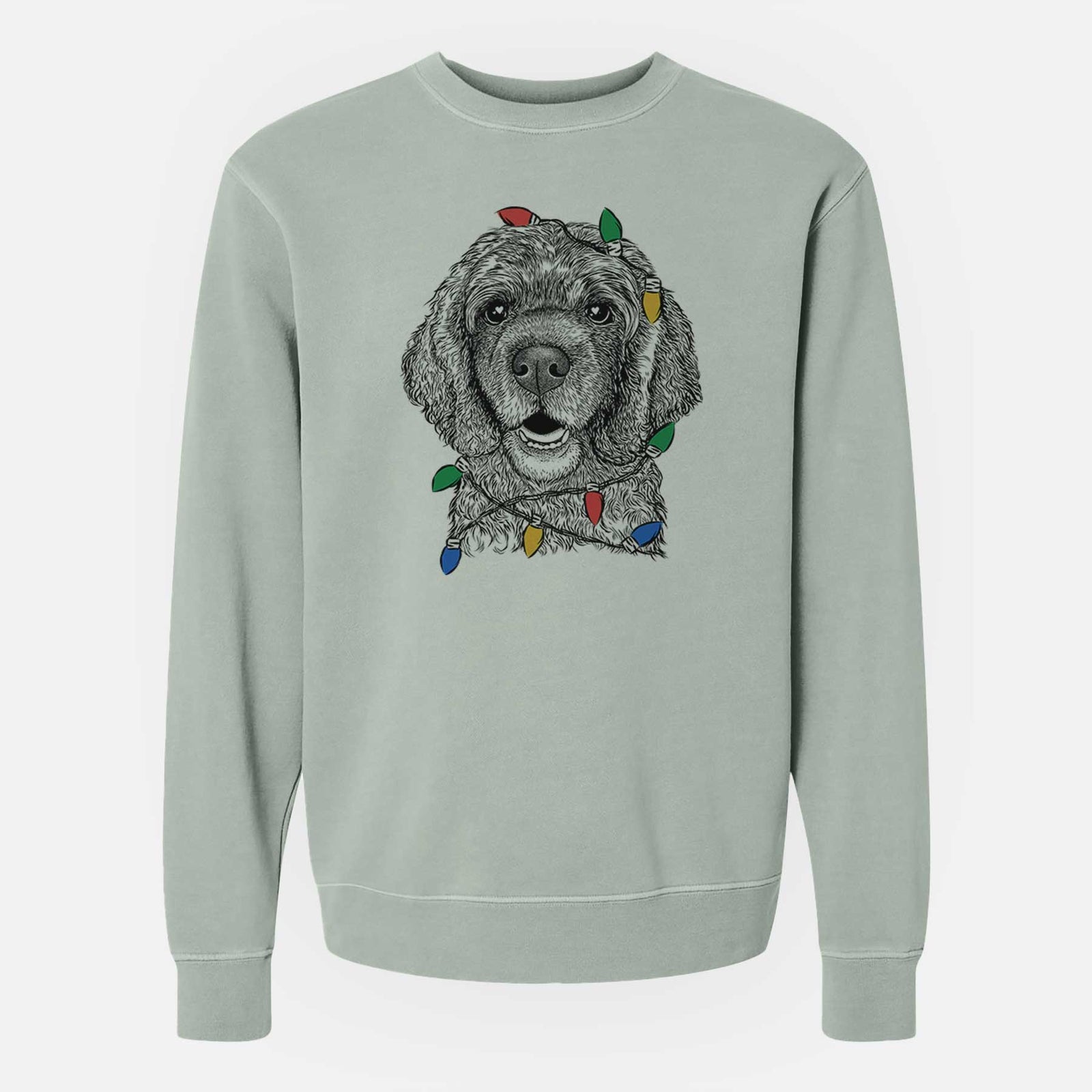 Christmas Lights Fannie Mae the Cocker Spaniel - Unisex Pigment Dyed Crew Sweatshirt