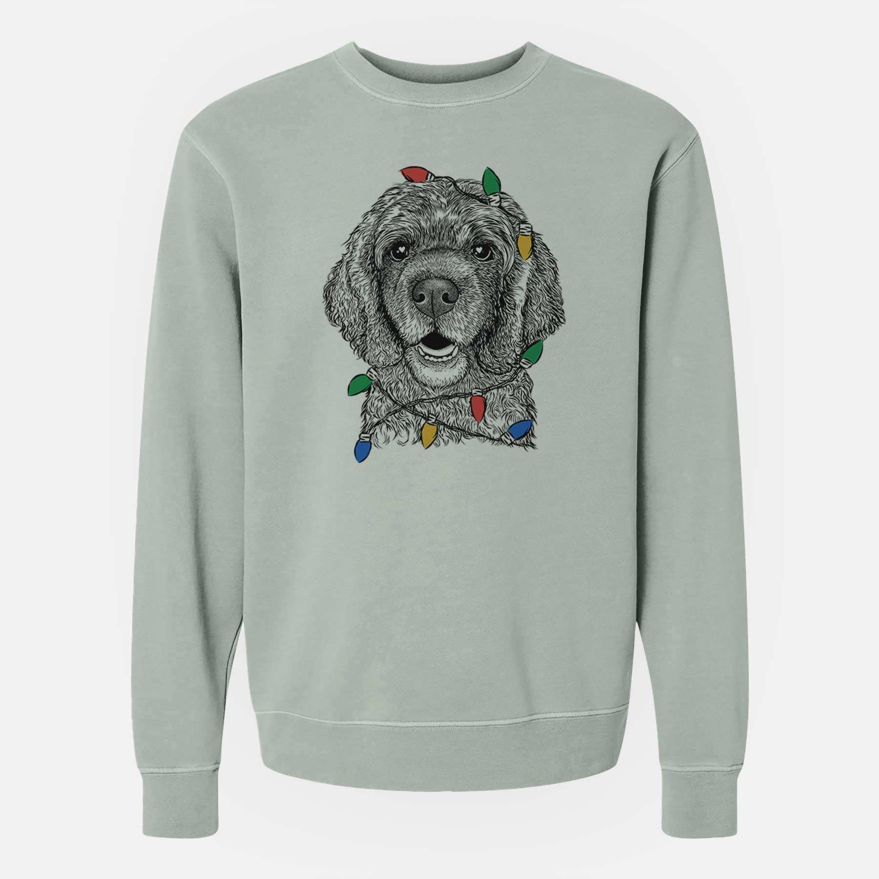 Christmas Lights Fannie Mae the Cocker Spaniel - Unisex Pigment Dyed Crew Sweatshirt