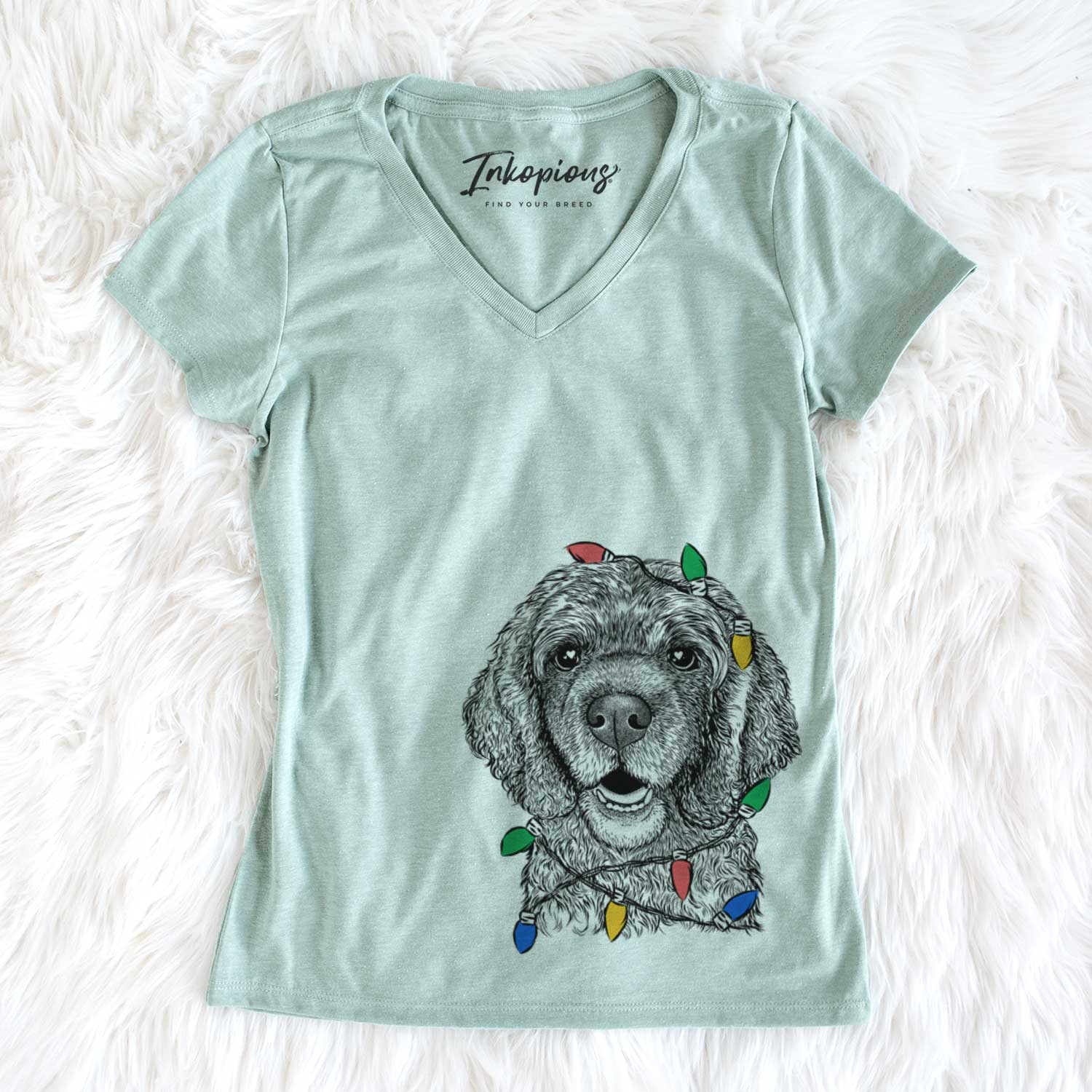 Christmas Lights Fannie Mae the Cocker Spaniel - Women's V-neck Shirt