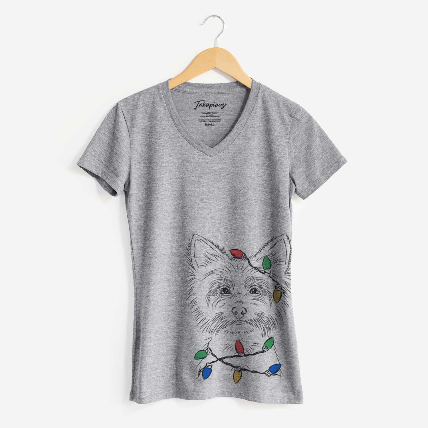 Christmas Lights Farva the Yorkshire Terrier - Women's V-neck Shirt