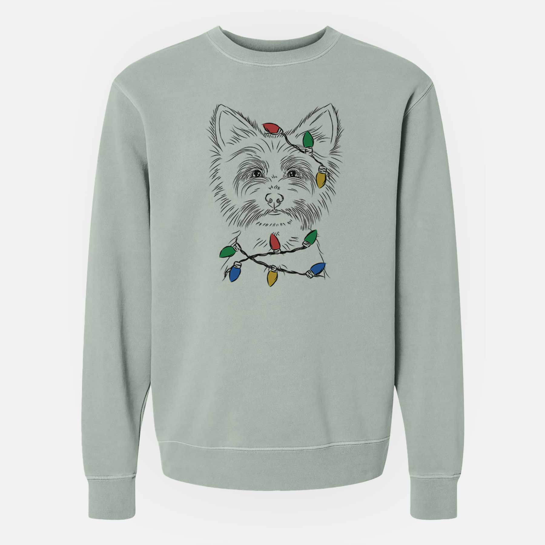 Christmas Lights Farva the Yorkshire Terrier - Unisex Pigment Dyed Crew Sweatshirt