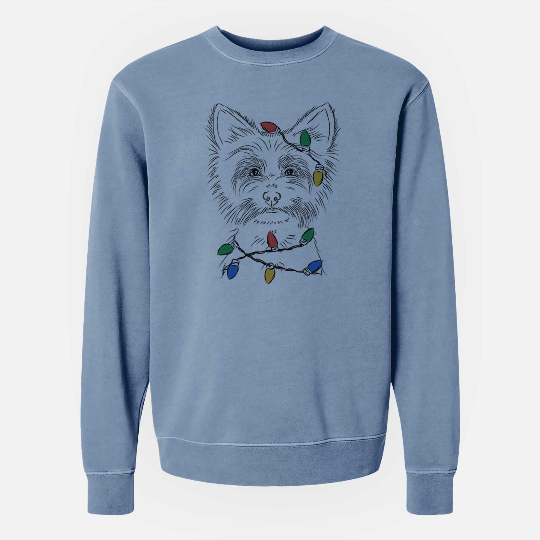 Christmas Lights Farva the Yorkshire Terrier - Unisex Pigment Dyed Crew Sweatshirt