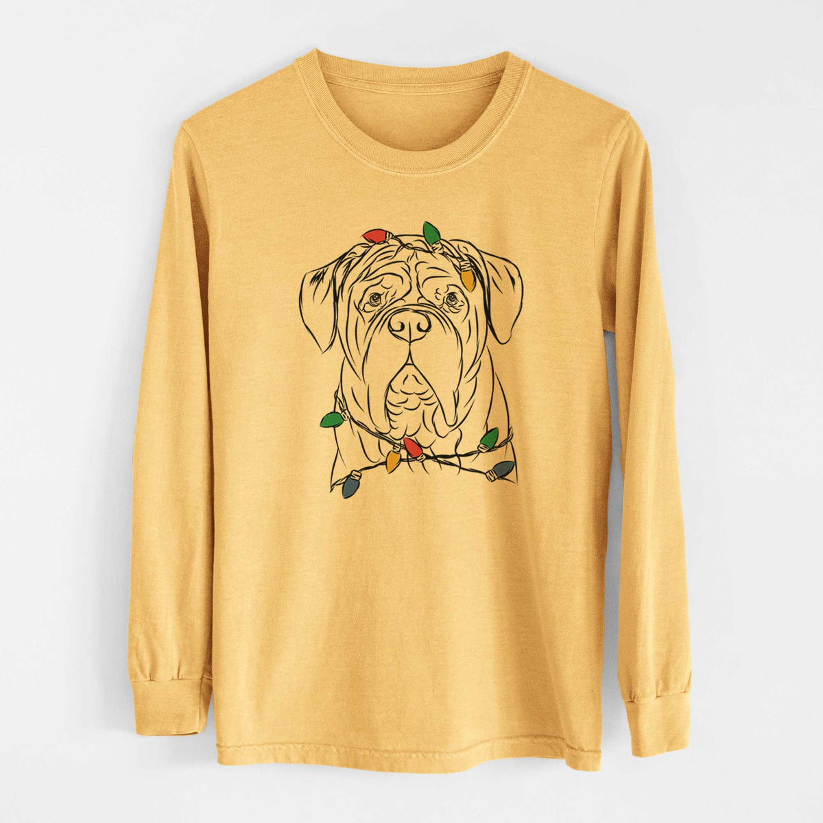 Christmas Lights Felix the Dogue de Bordeaux - Heavyweight 100% Cotton Long Sleeve