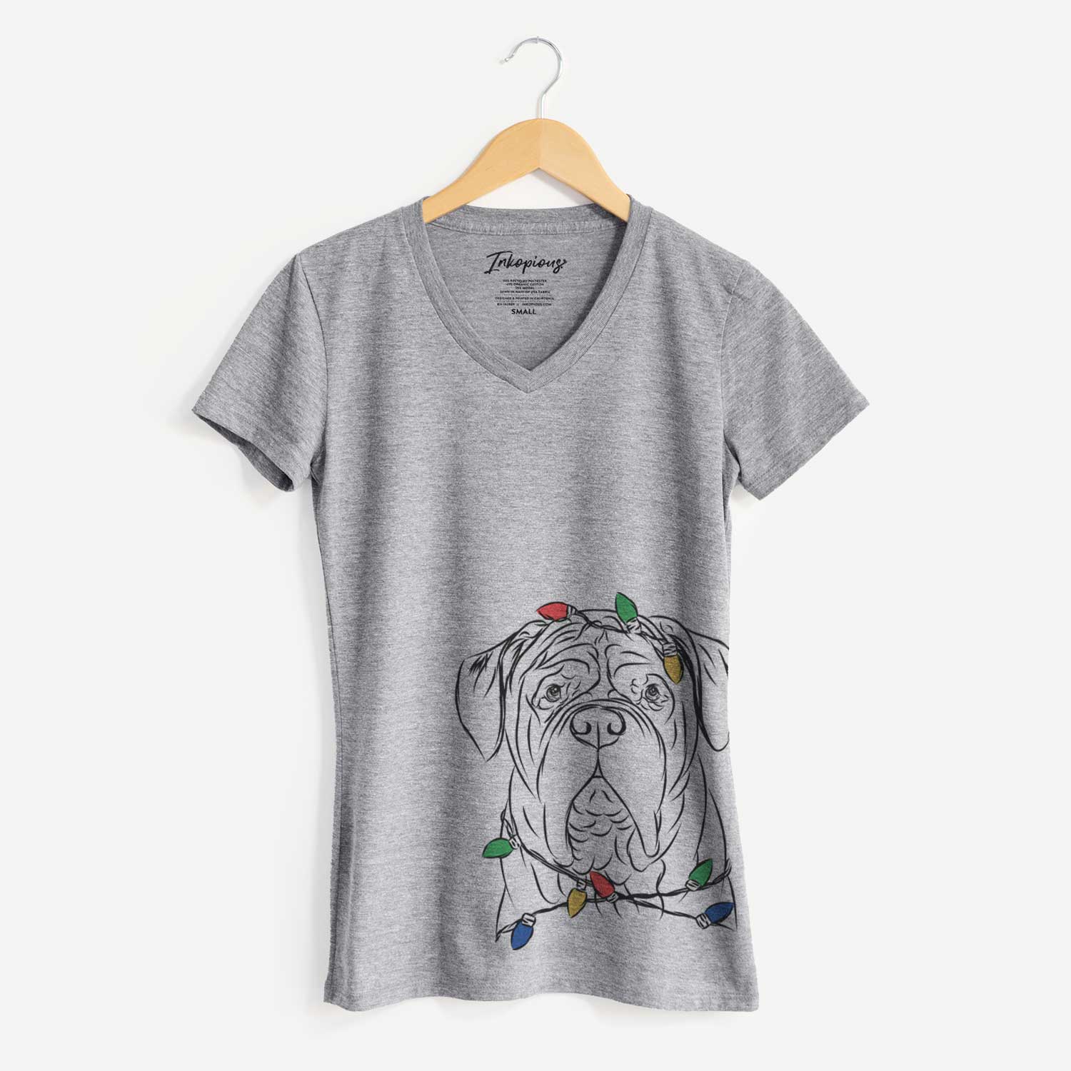 Christmas Lights Felix the Dogue de Bordeaux - Women's V-neck Shirt