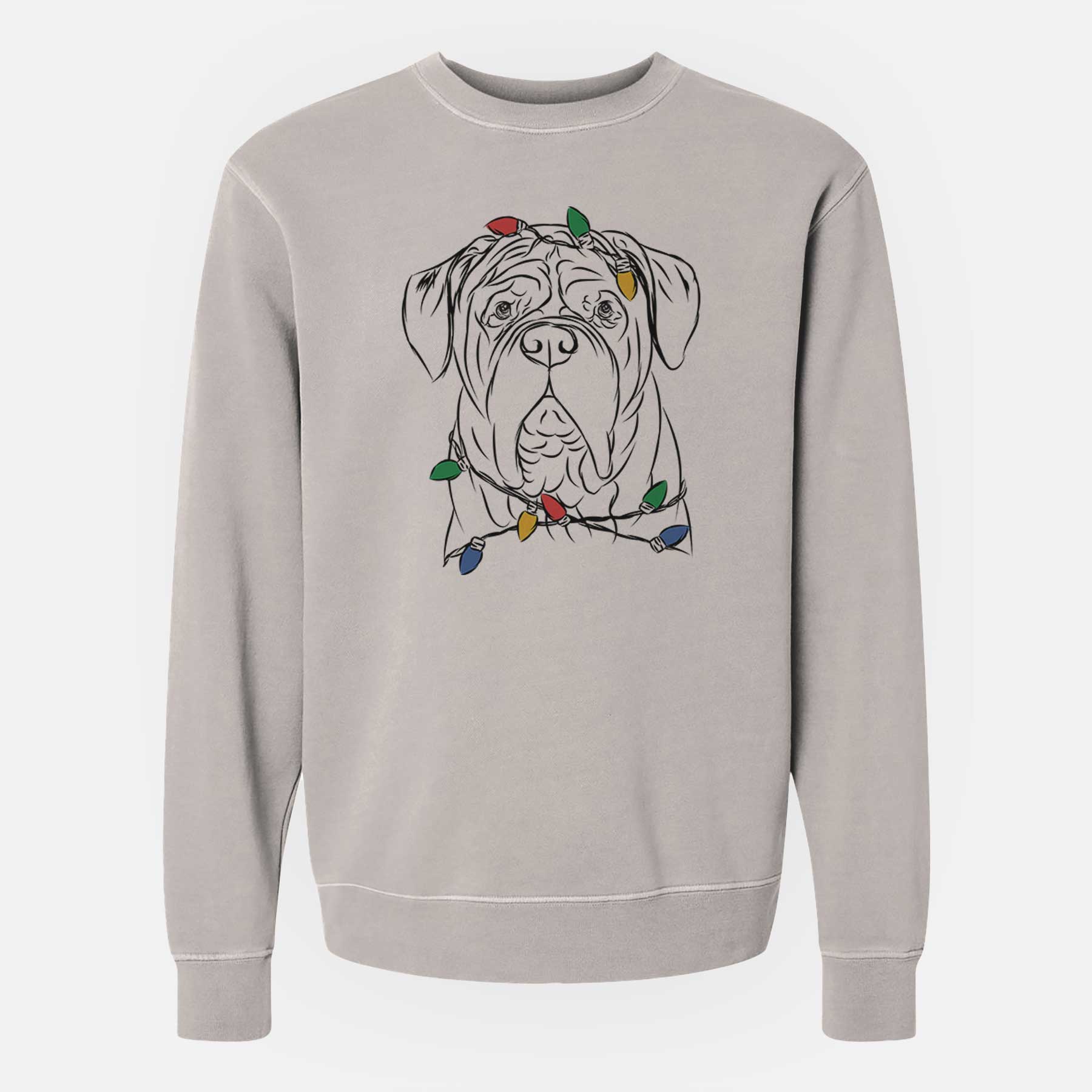 Christmas Lights Felix the Dogue de Bordeaux - Unisex Pigment Dyed Crew Sweatshirt