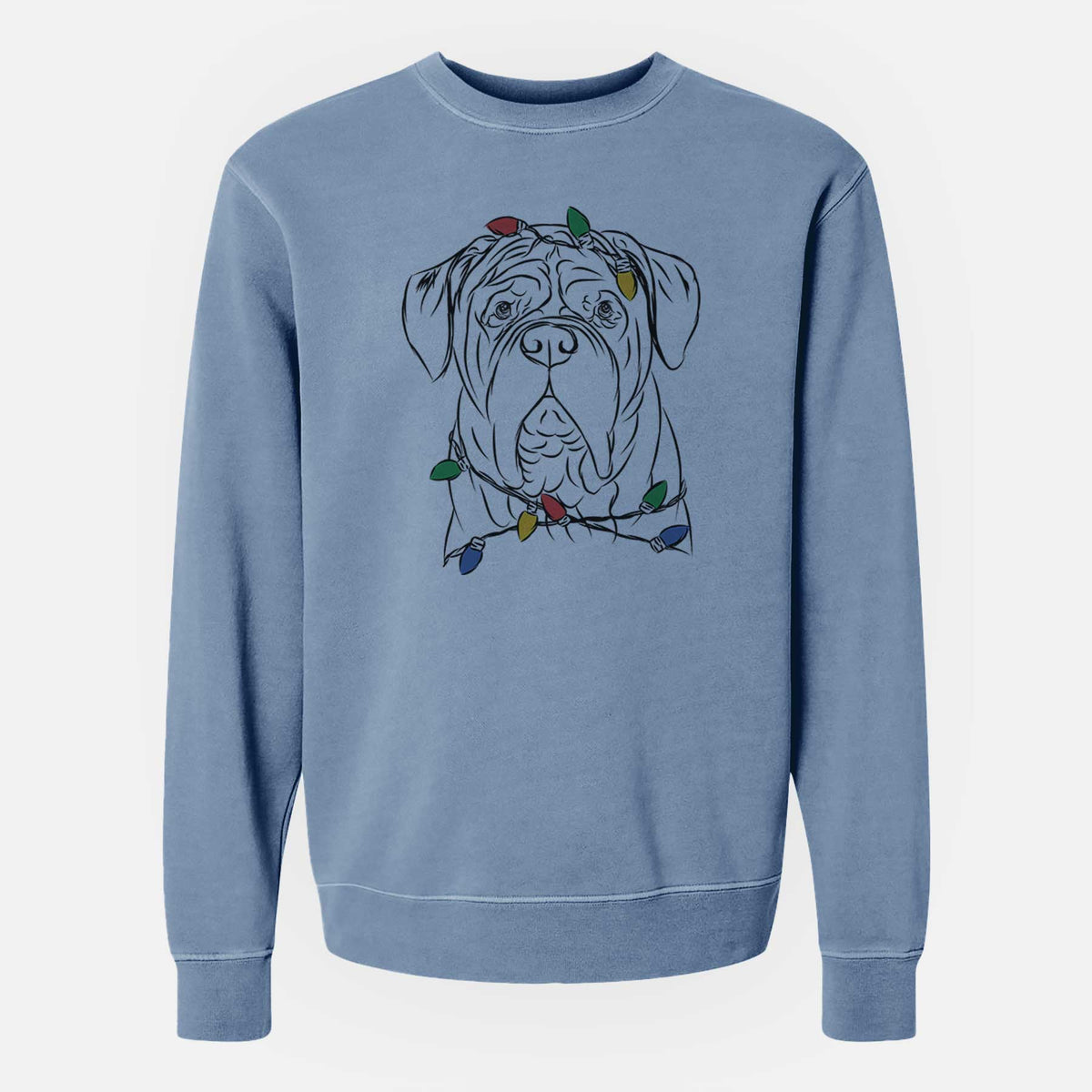 Christmas Lights Felix the Dogue de Bordeaux - Unisex Pigment Dyed Crew Sweatshirt