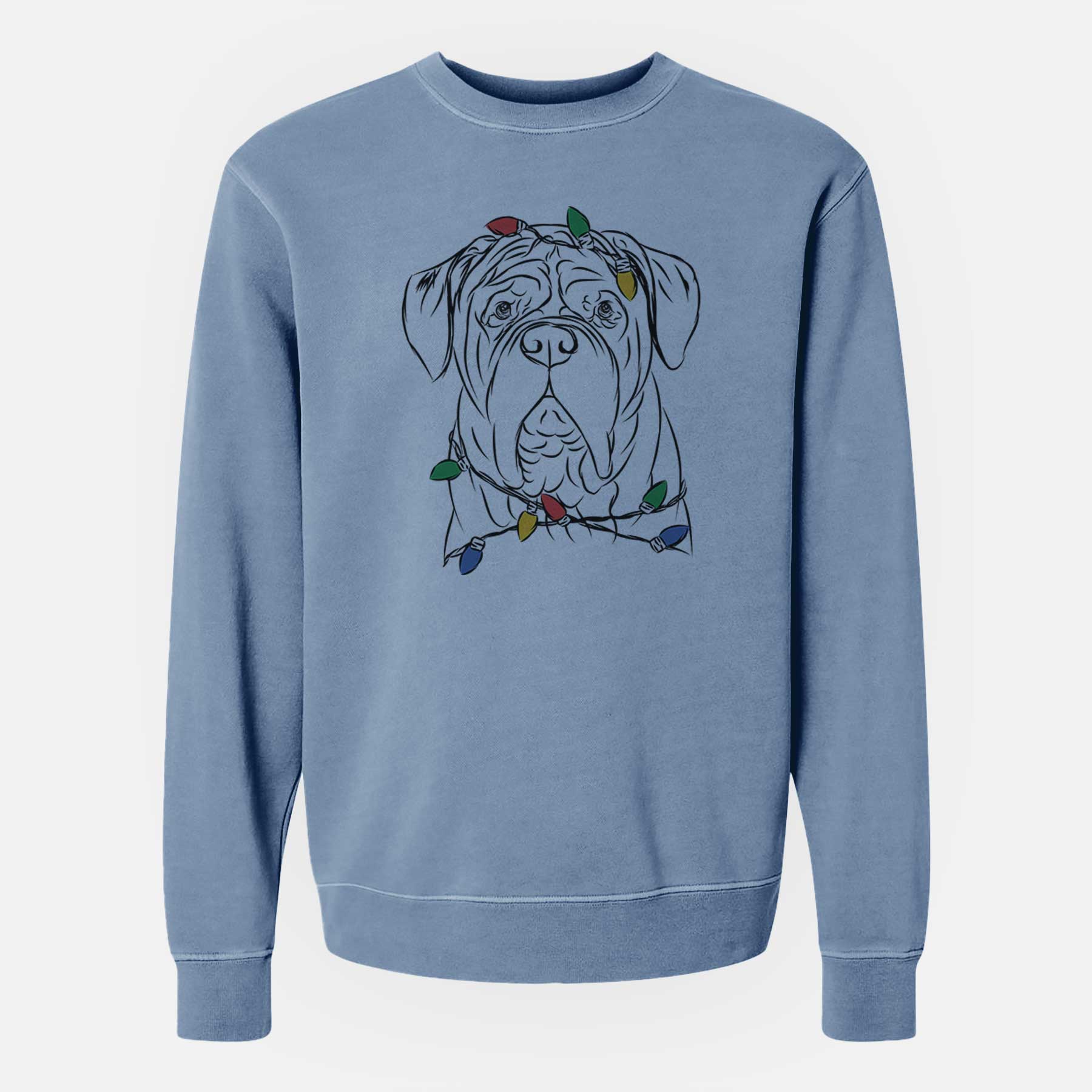 Christmas Lights Felix the Dogue de Bordeaux - Unisex Pigment Dyed Crew Sweatshirt