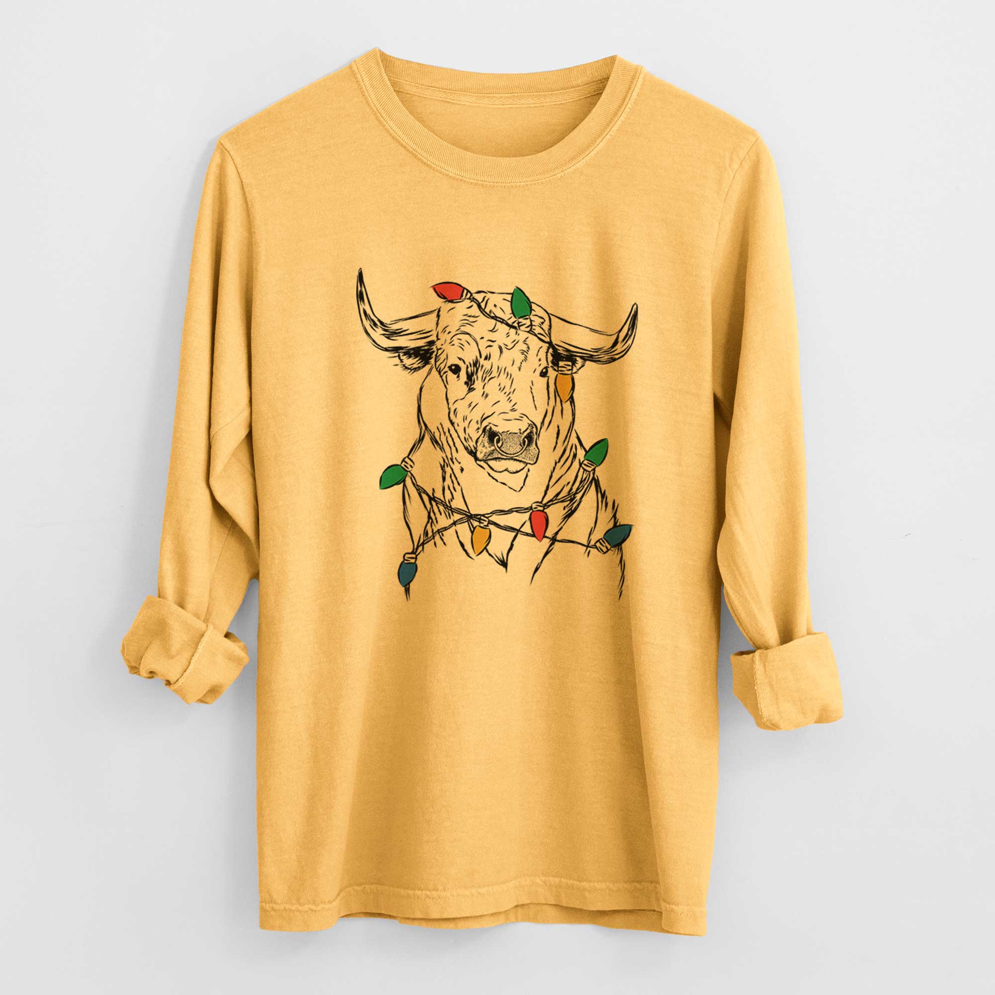 Christmas Lights Ferdinand the Bull - Heavyweight 100% Cotton Long Sleeve