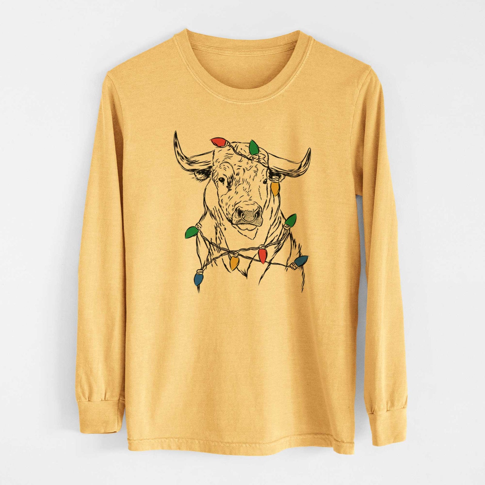 Christmas Lights Ferdinand the Bull - Heavyweight 100% Cotton Long Sleeve