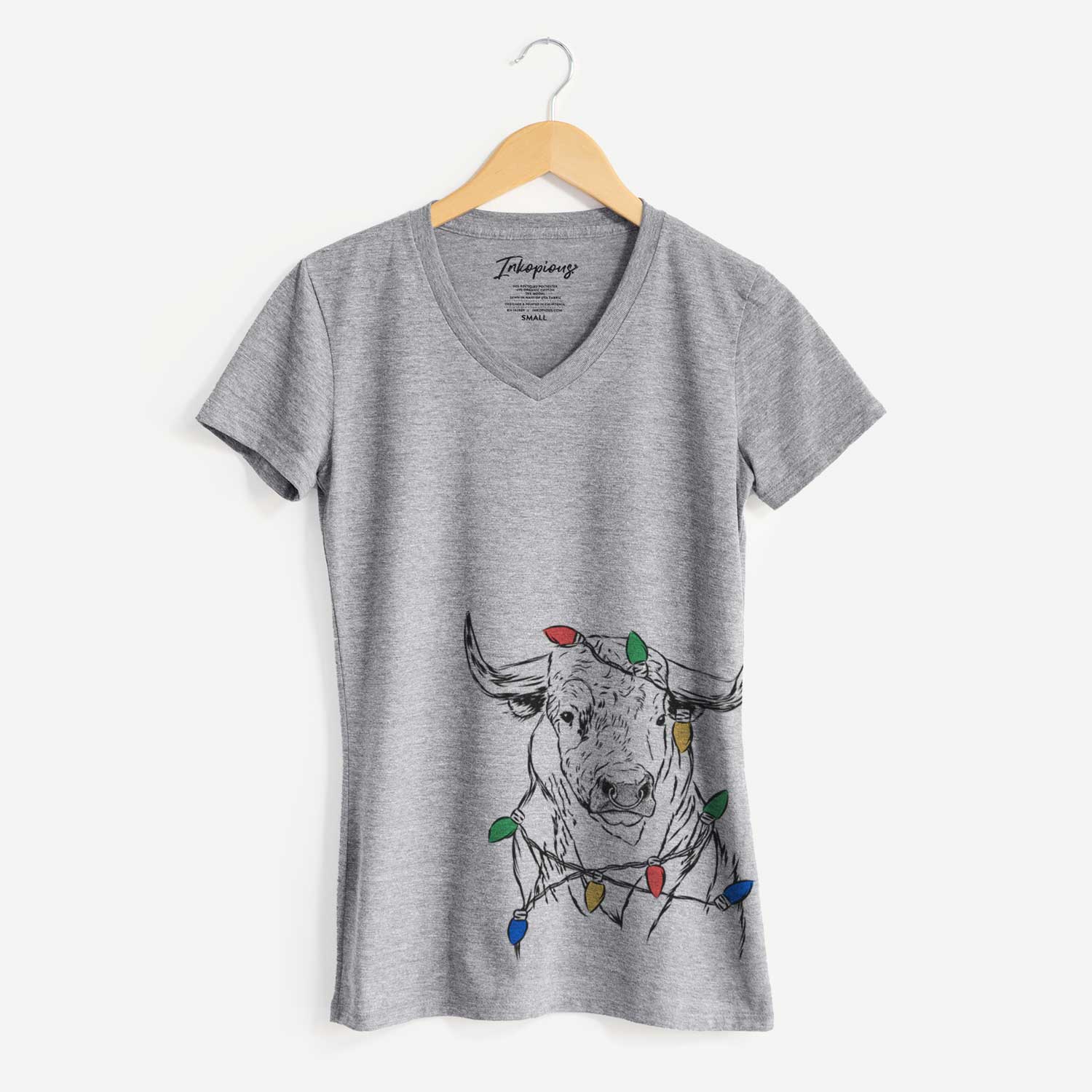 Christmas Lights Ferdinand the Bull - Women's V-neck Shirt