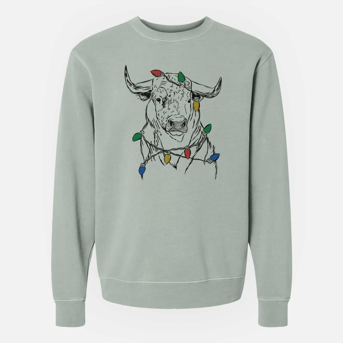 Christmas Lights Ferdinand the Bull - Unisex Pigment Dyed Crew Sweatshirt