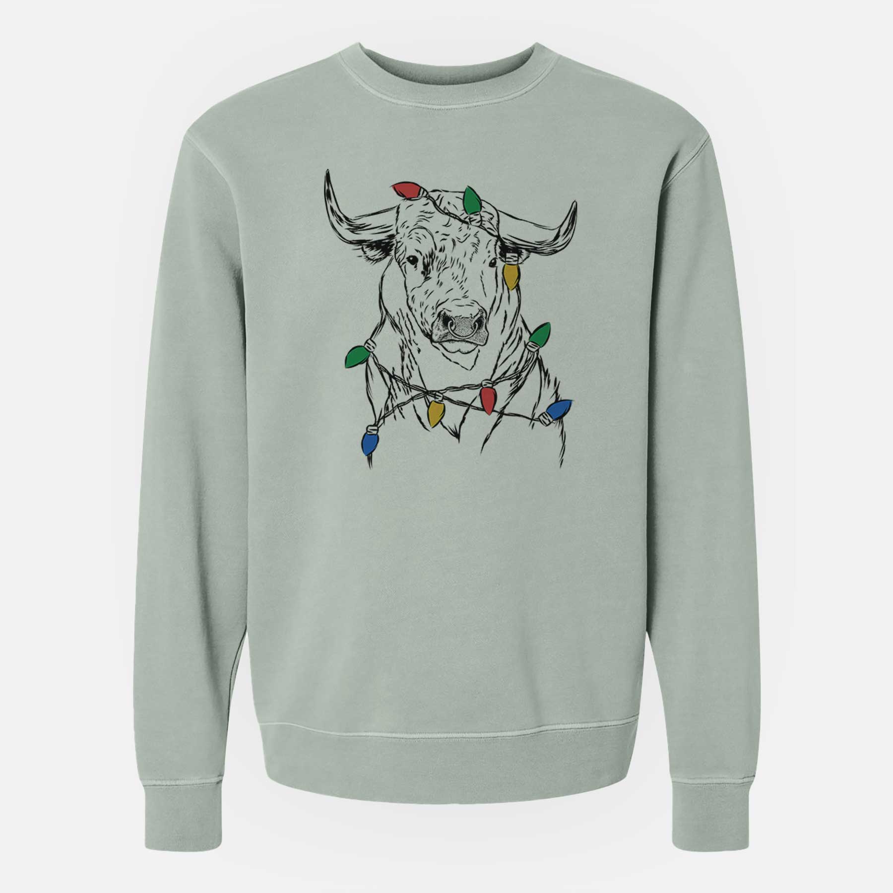 Christmas Lights Ferdinand the Bull - Unisex Pigment Dyed Crew Sweatshirt