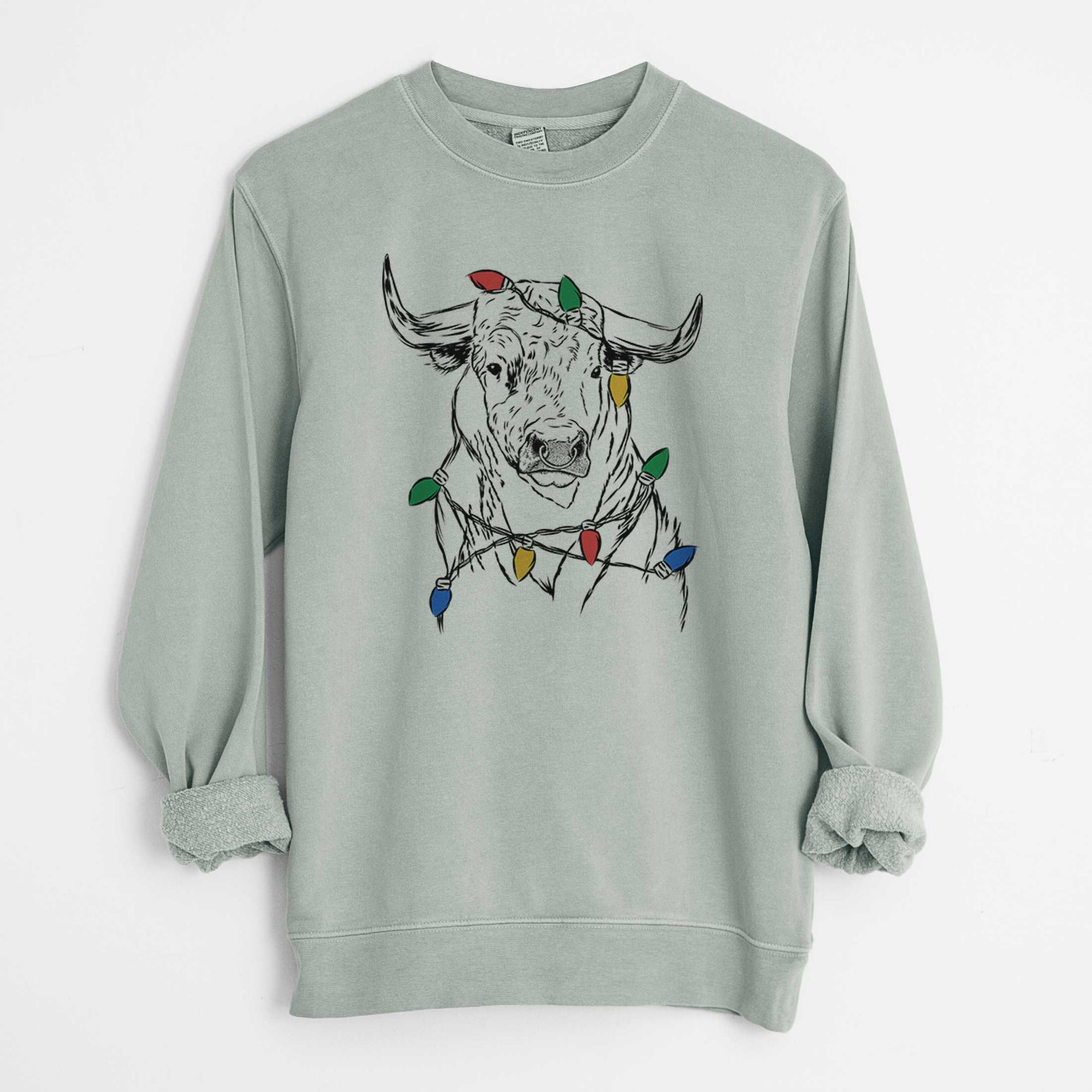 Christmas Lights Ferdinand the Bull - Unisex Pigment Dyed Crew Sweatshirt