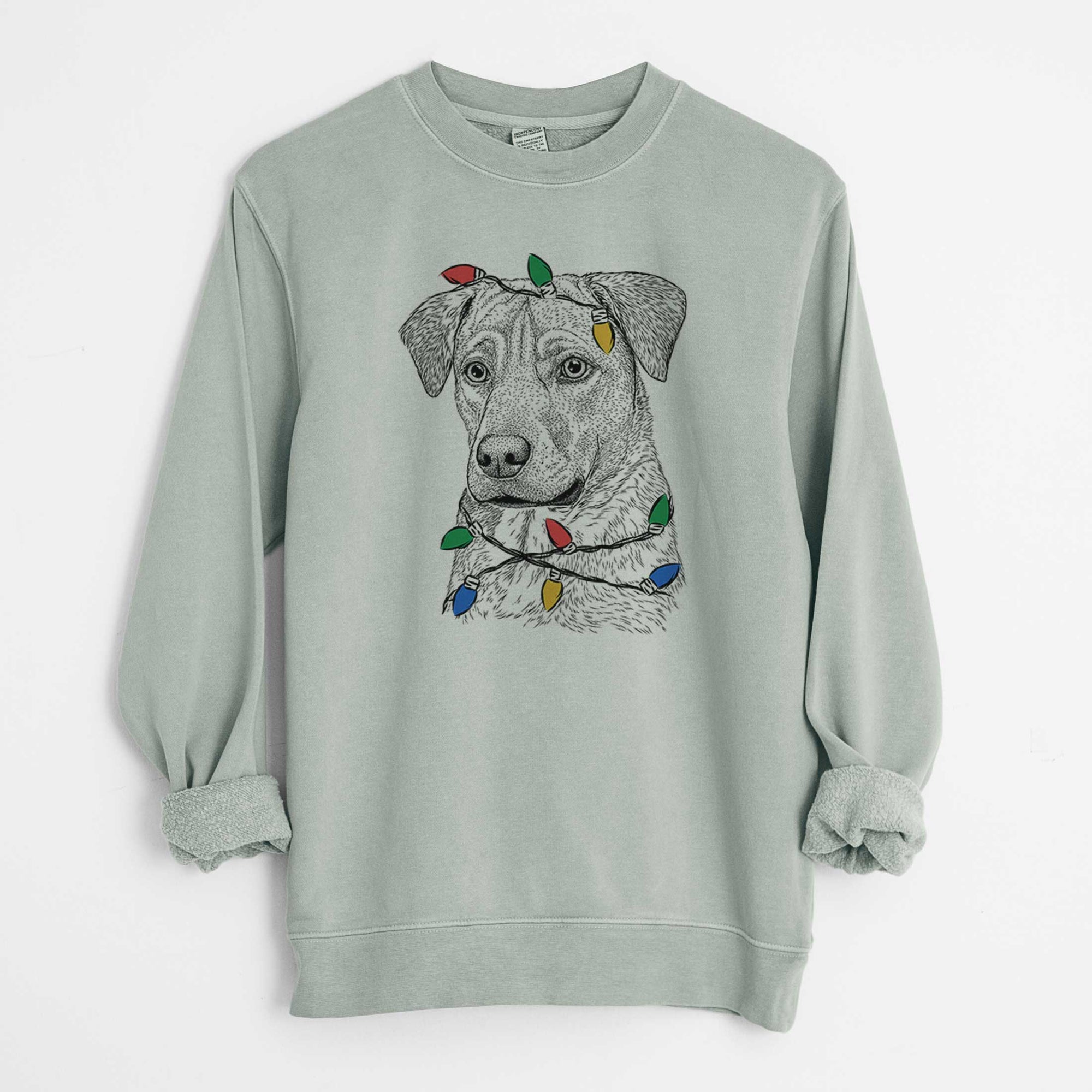 Christmas Lights Feta the Mixed Breed - Unisex Pigment Dyed Crew Sweatshirt