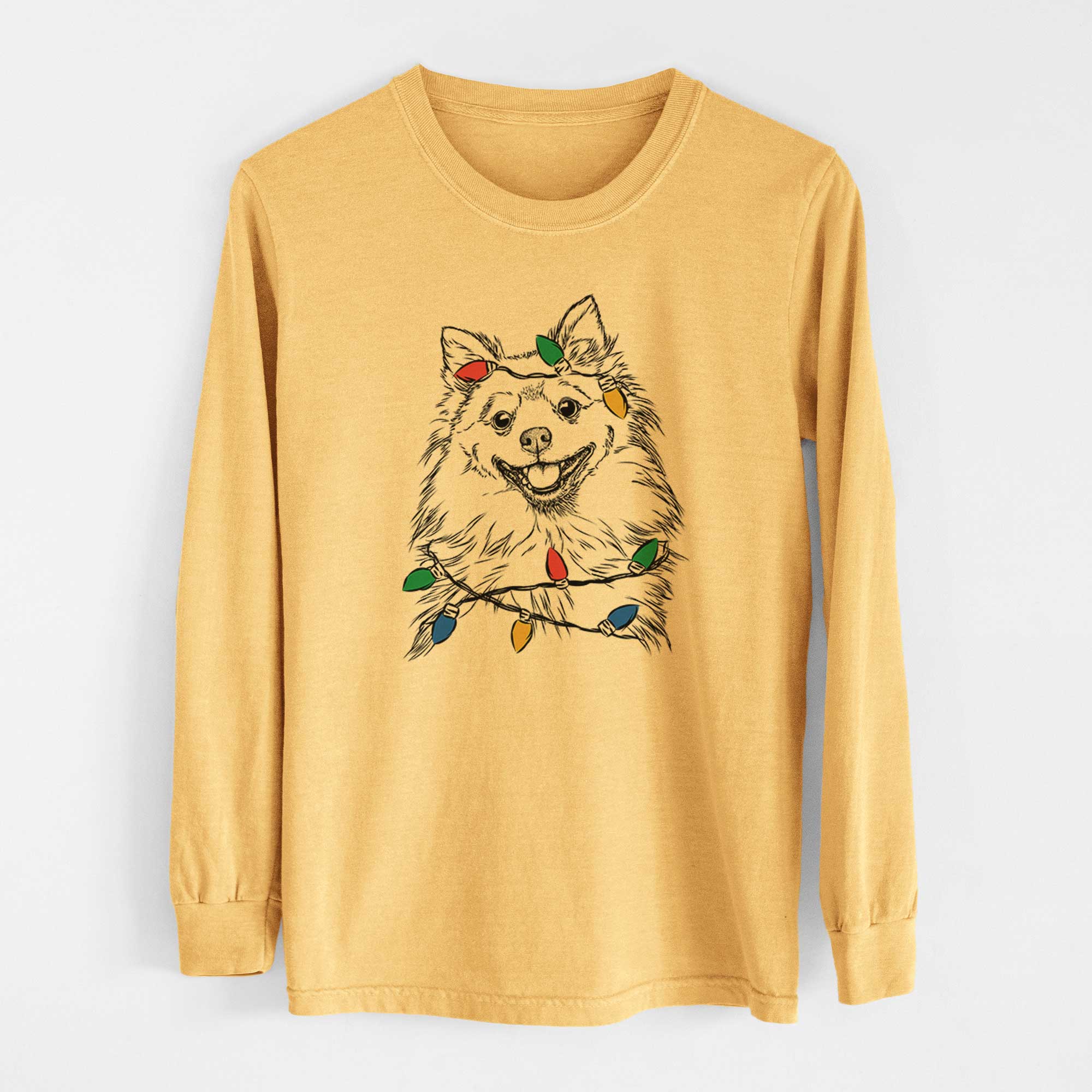 Christmas Lights Fibi the Spitz - Heavyweight 100% Cotton Long Sleeve