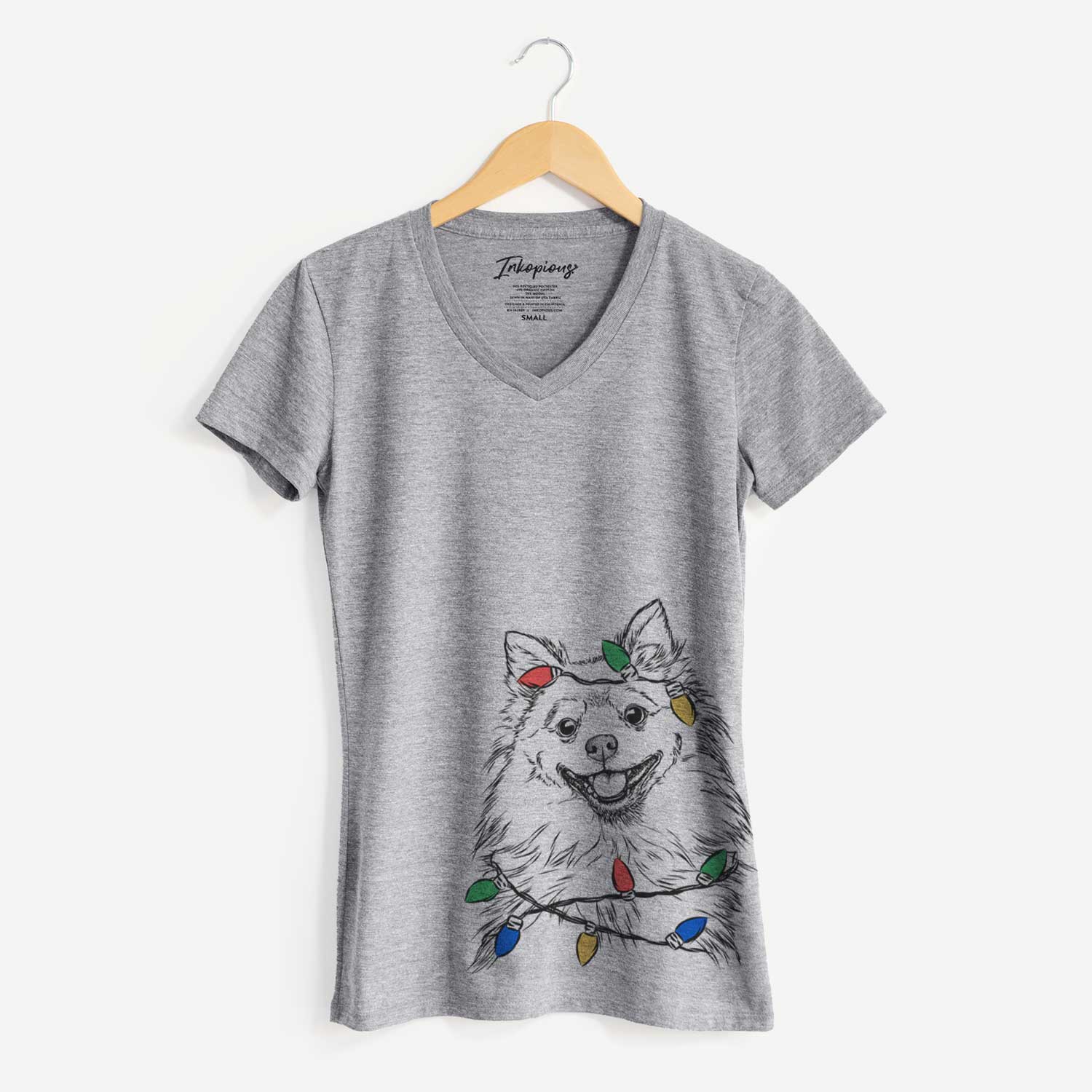 Christmas Lights Fibi the Spitz - Women's V-neck Shirt