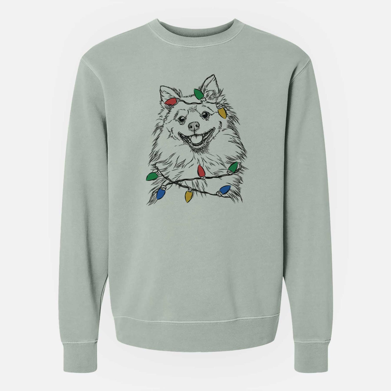 Christmas Lights Fibi the Spitz - Unisex Pigment Dyed Crew Sweatshirt