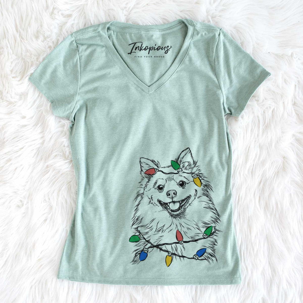 Christmas Lights Fibi the Spitz - Women&#39;s V-neck Shirt