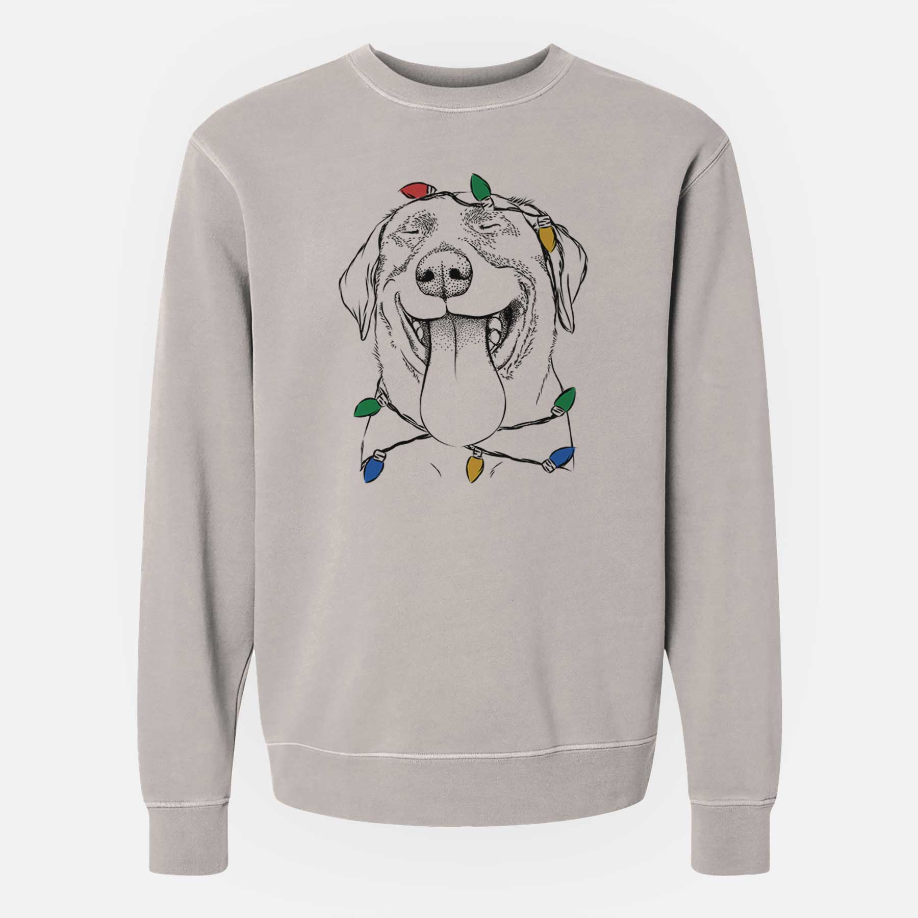 Christmas Lights Fig the Labrador Retriever - Unisex Pigment Dyed Crew Sweatshirt