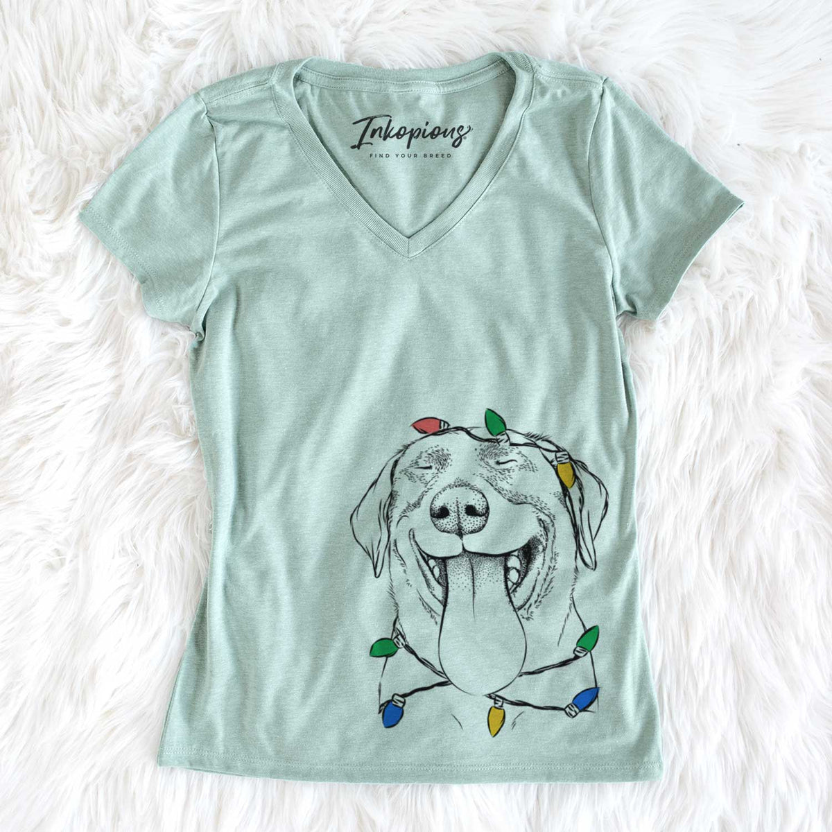 Christmas Lights Fig the Labrador Retriever - Women&#39;s V-neck Shirt