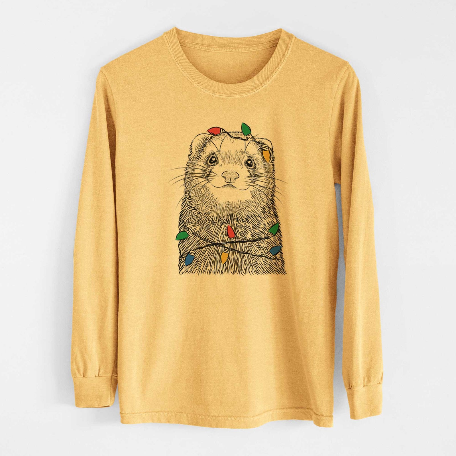 Christmas Lights Fig the Ferret - Heavyweight 100% Cotton Long Sleeve