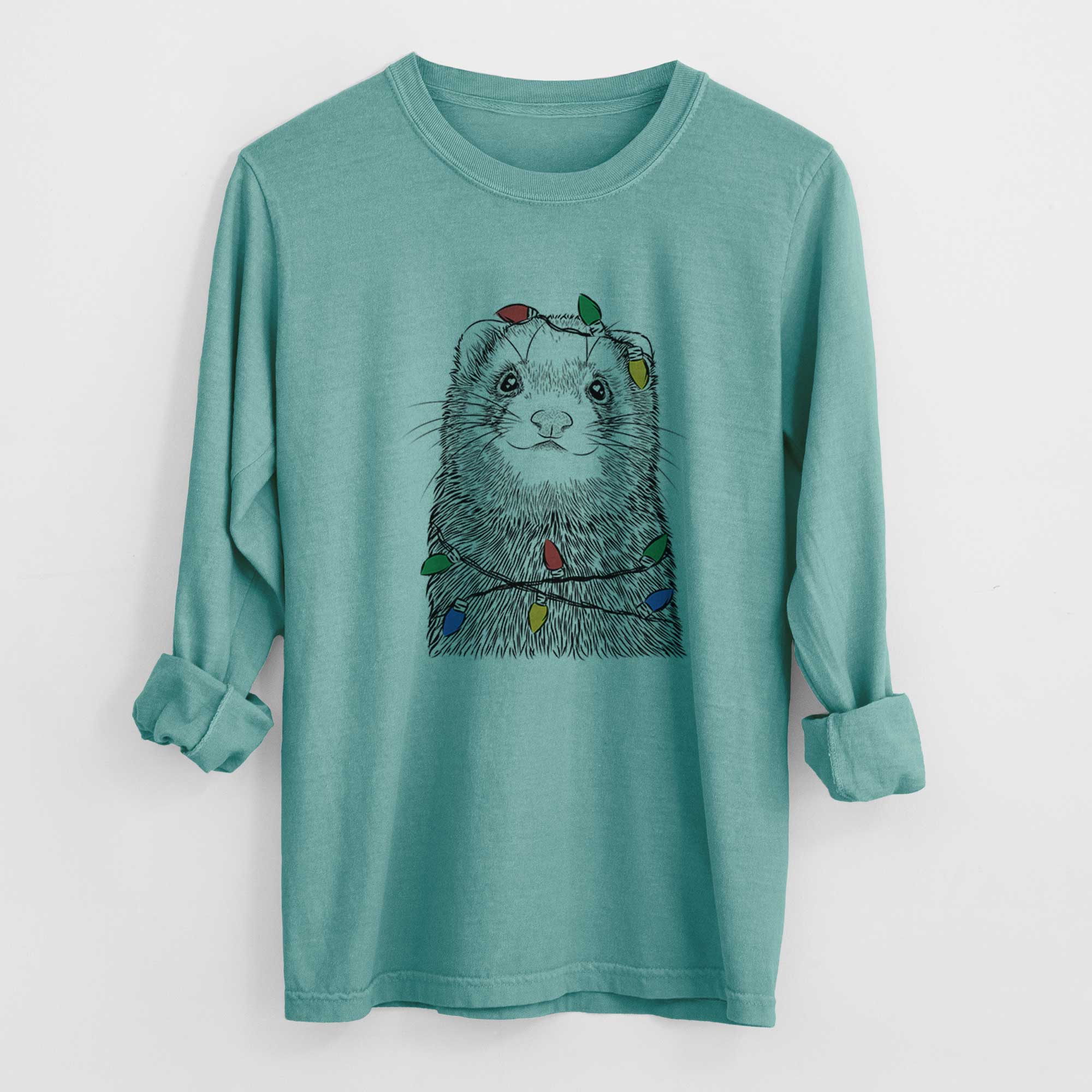 Christmas Lights Fig the Ferret - Heavyweight 100% Cotton Long Sleeve