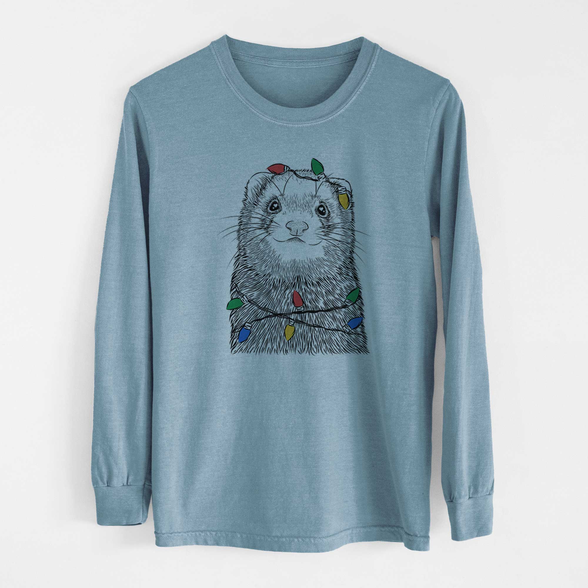 Christmas Lights Fig the Ferret - Heavyweight 100% Cotton Long Sleeve