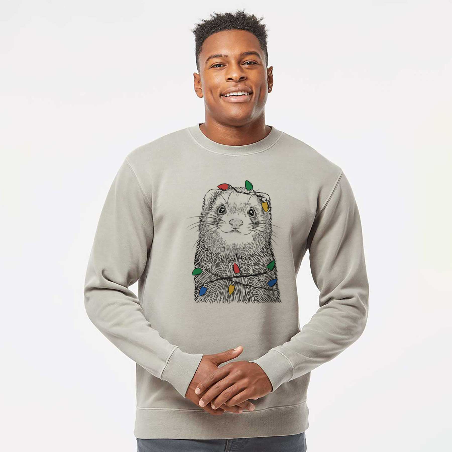 Christmas Lights Fig the Ferret - Unisex Pigment Dyed Crew Sweatshirt