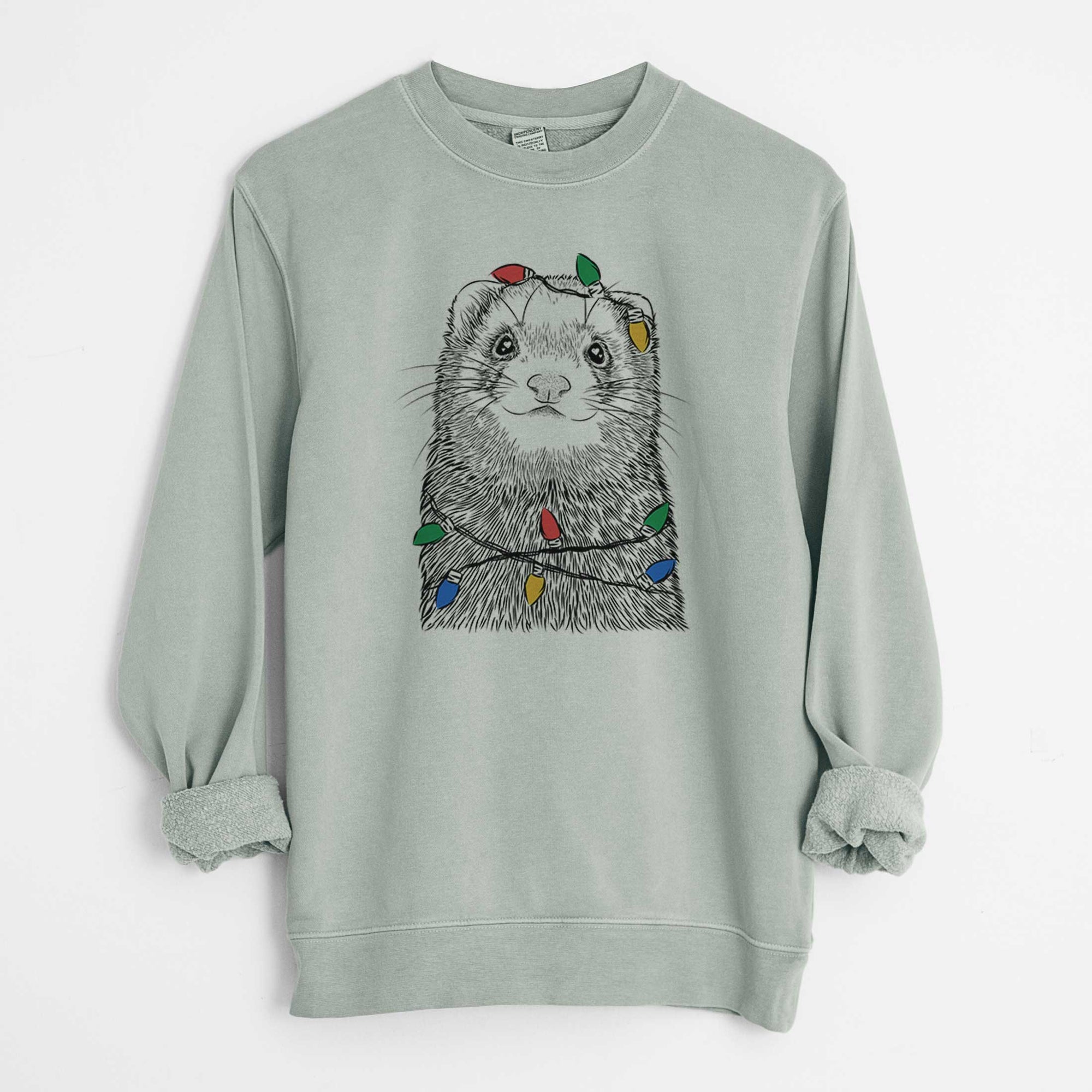 Christmas Lights Fig the Ferret - Unisex Pigment Dyed Crew Sweatshirt