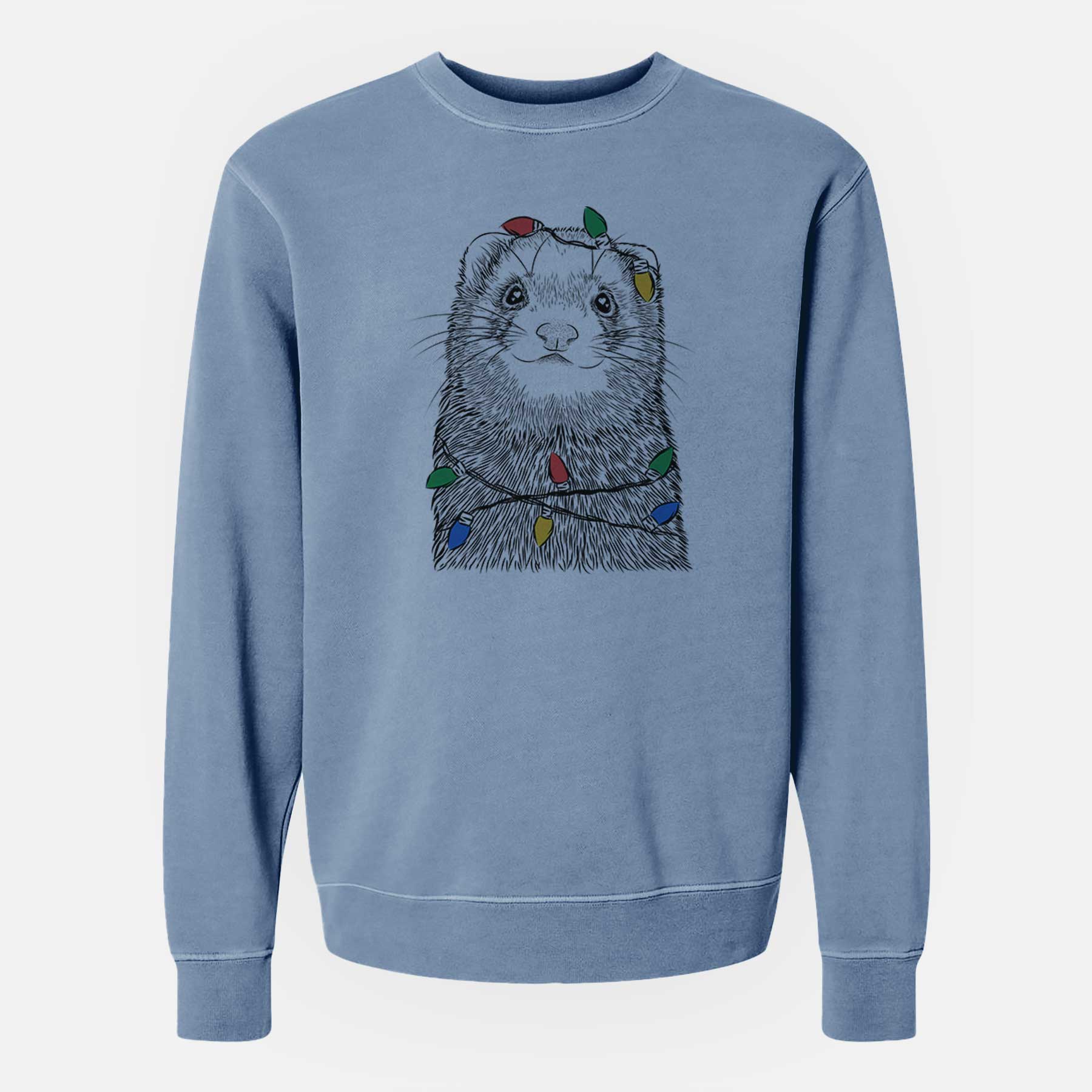 Christmas Lights Fig the Ferret - Unisex Pigment Dyed Crew Sweatshirt