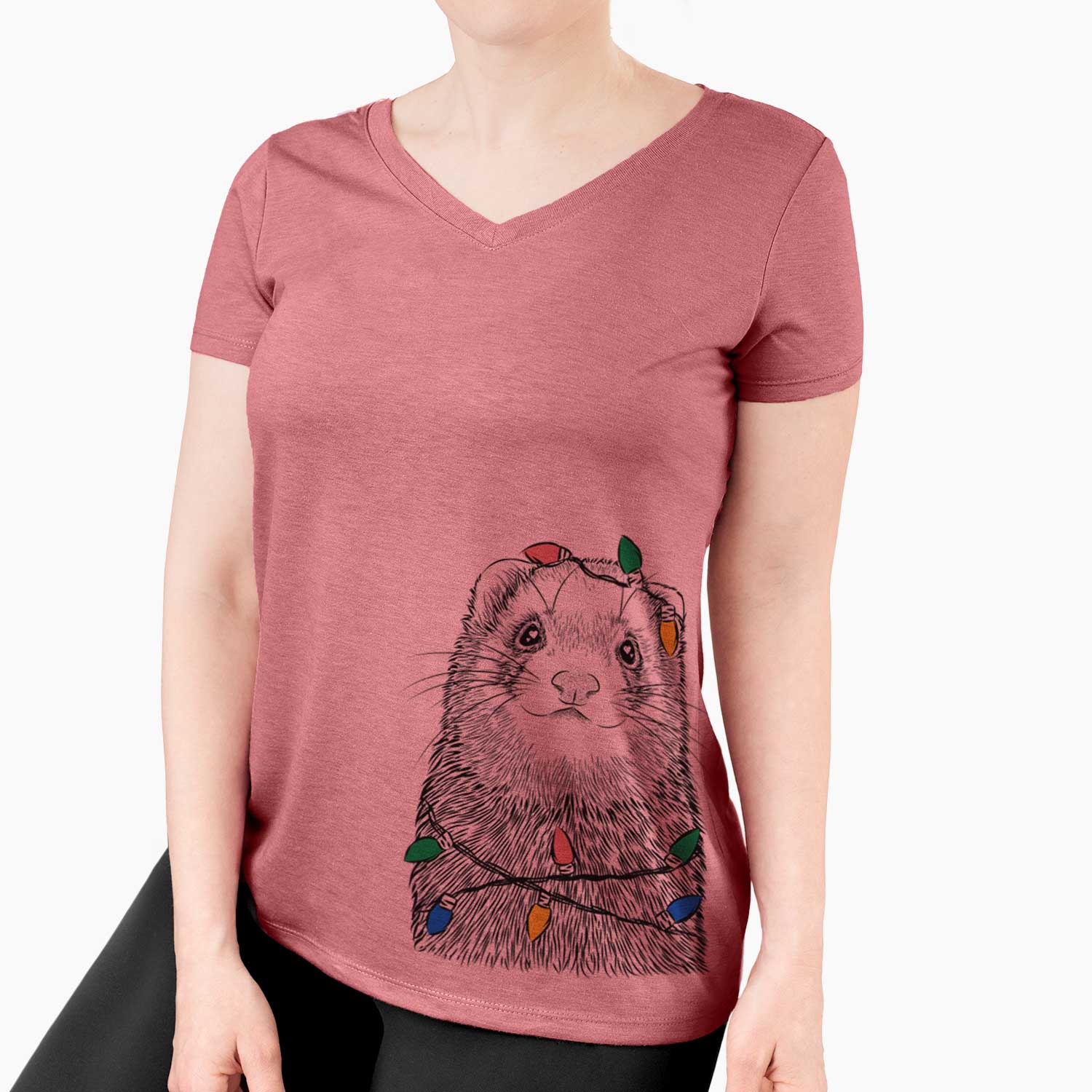 Christmas Lights Fig the Ferret - Women's V-neck Shirt