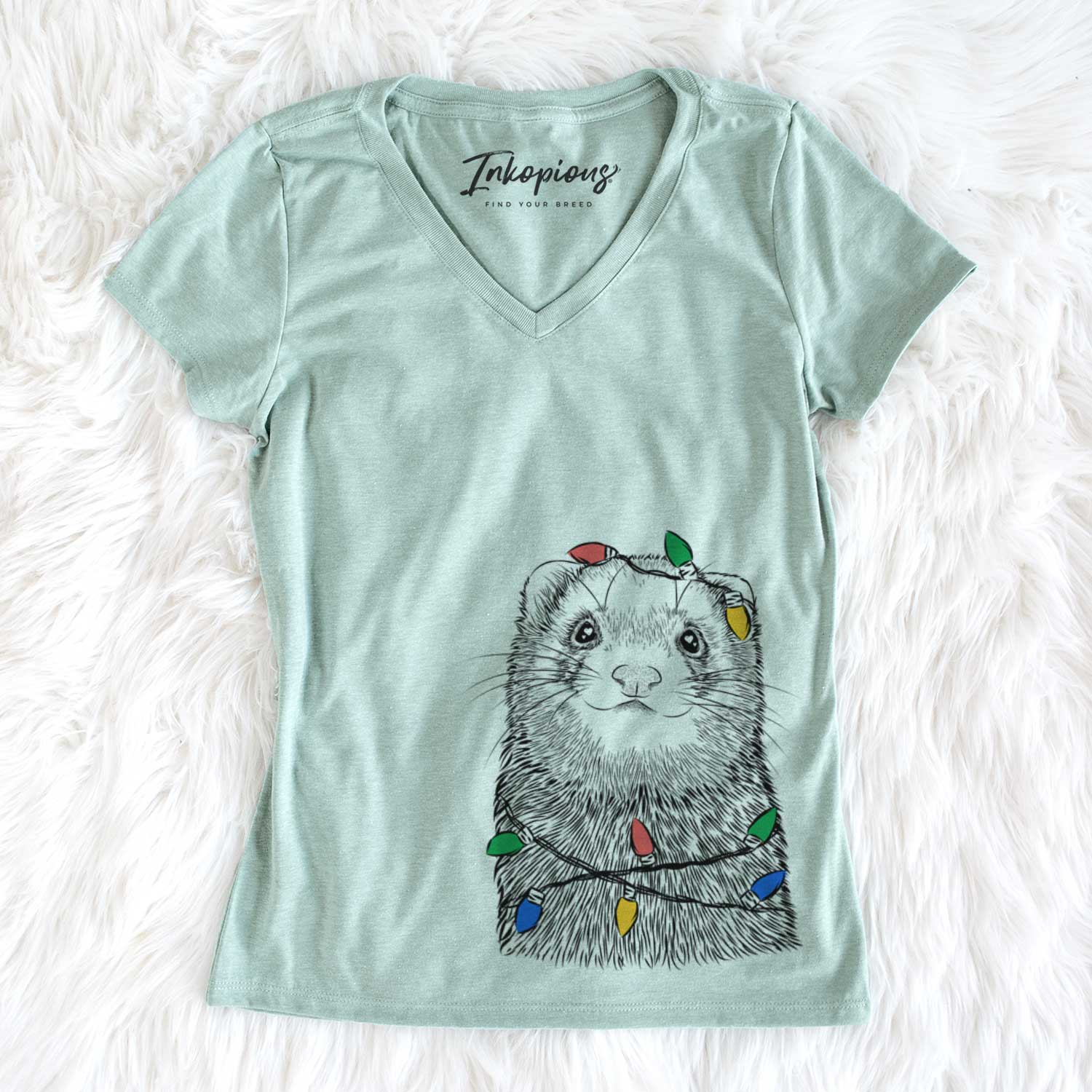 Christmas Lights Fig the Ferret - Women's V-neck Shirt