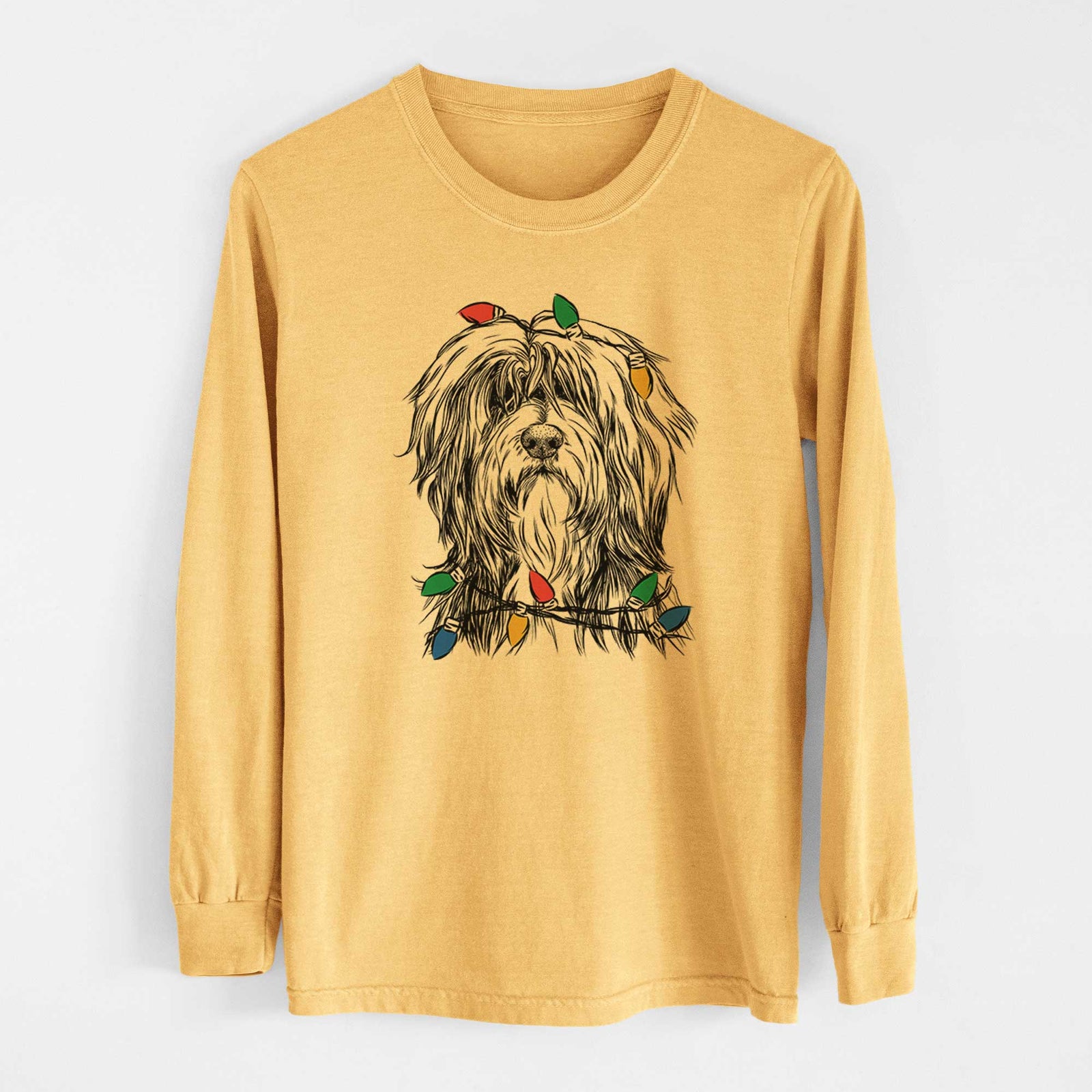 Christmas Lights Fiji the Polish Lowland Sheepdog - Heavyweight 100% Cotton Long Sleeve